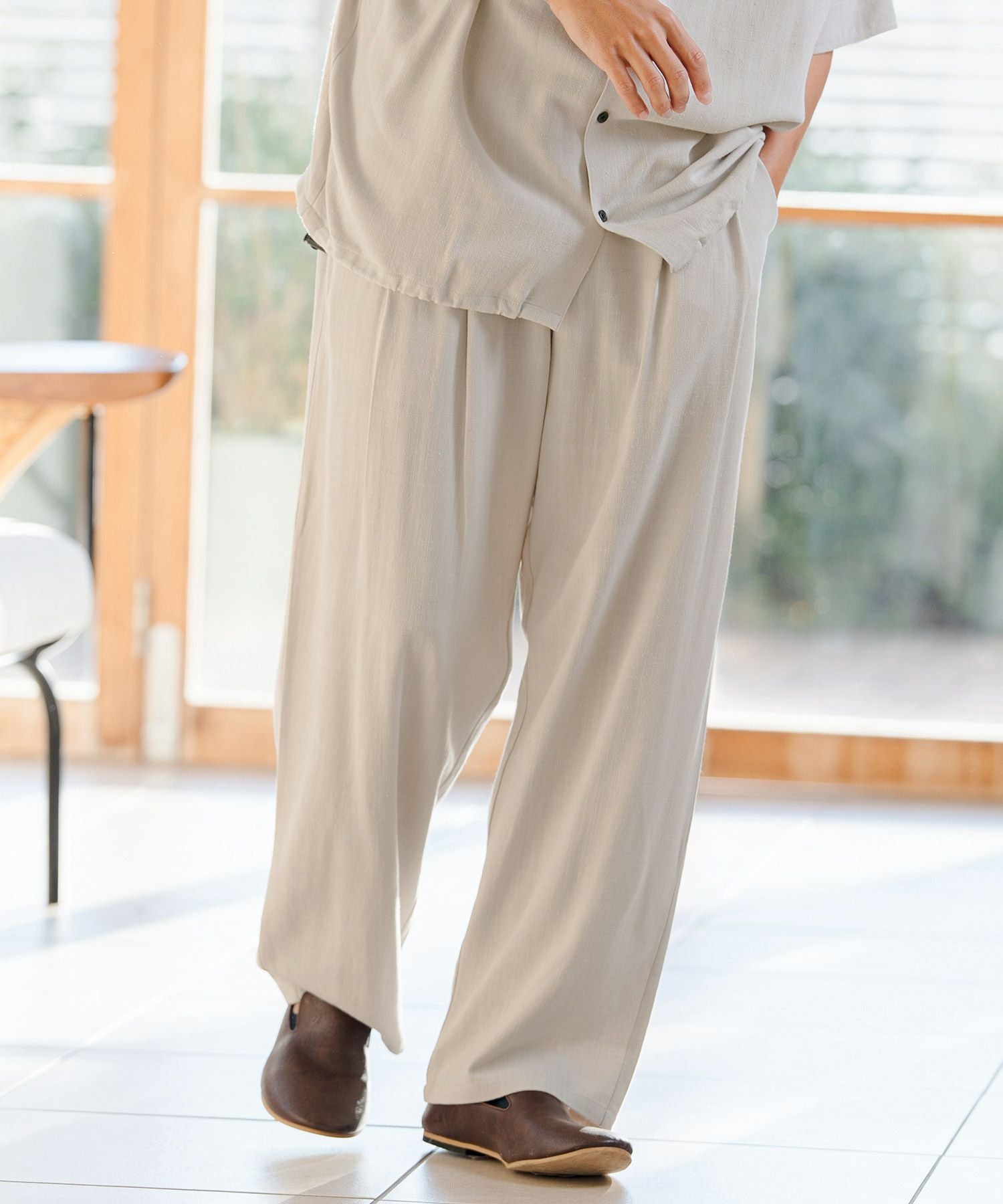 CAMBIO(カンビオ)】 Linen Rayon Wide Straight Pants ワイド