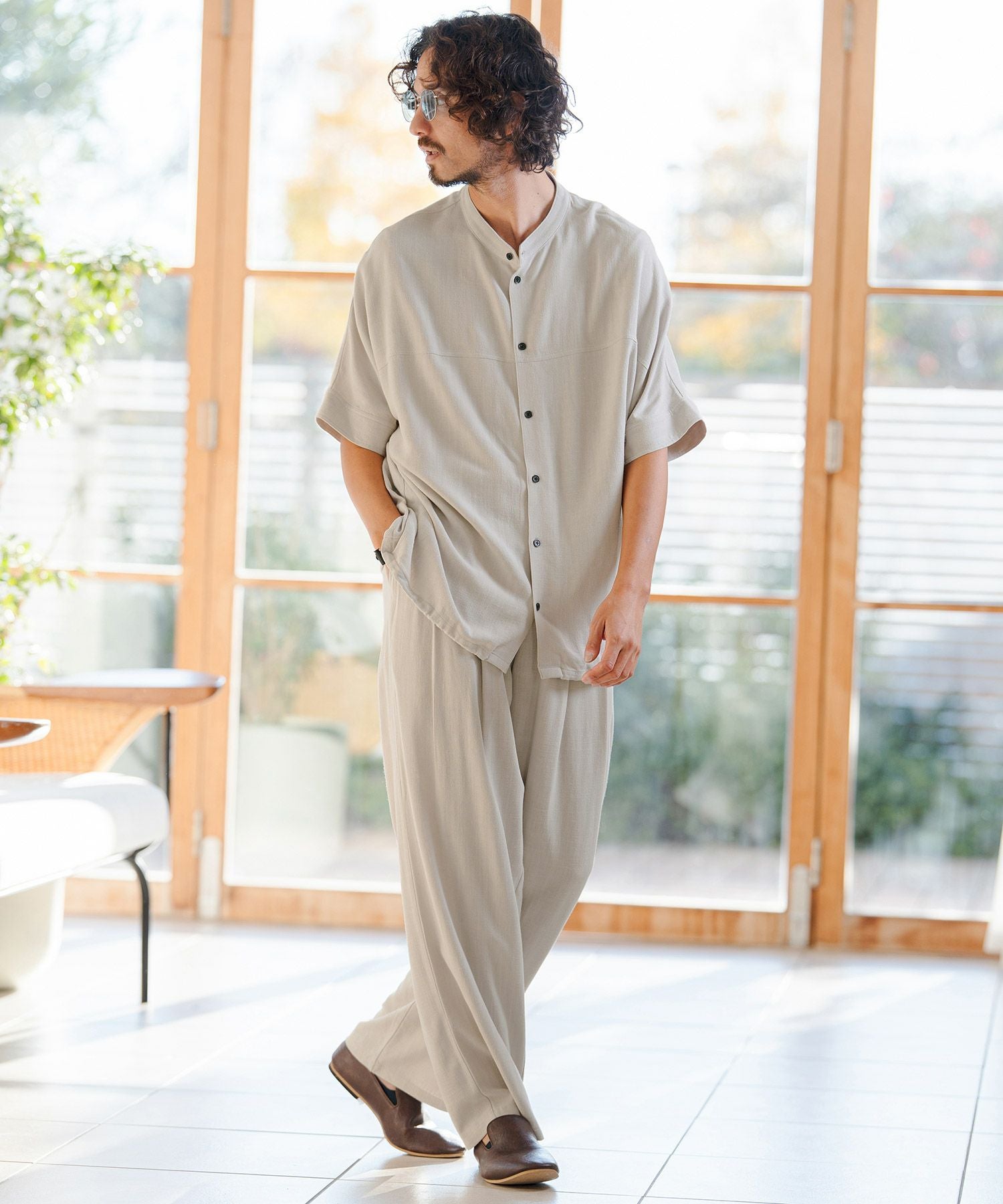 CAMBIO(カンビオ)】 Linen Rayon Wide Straight Pants ワイド