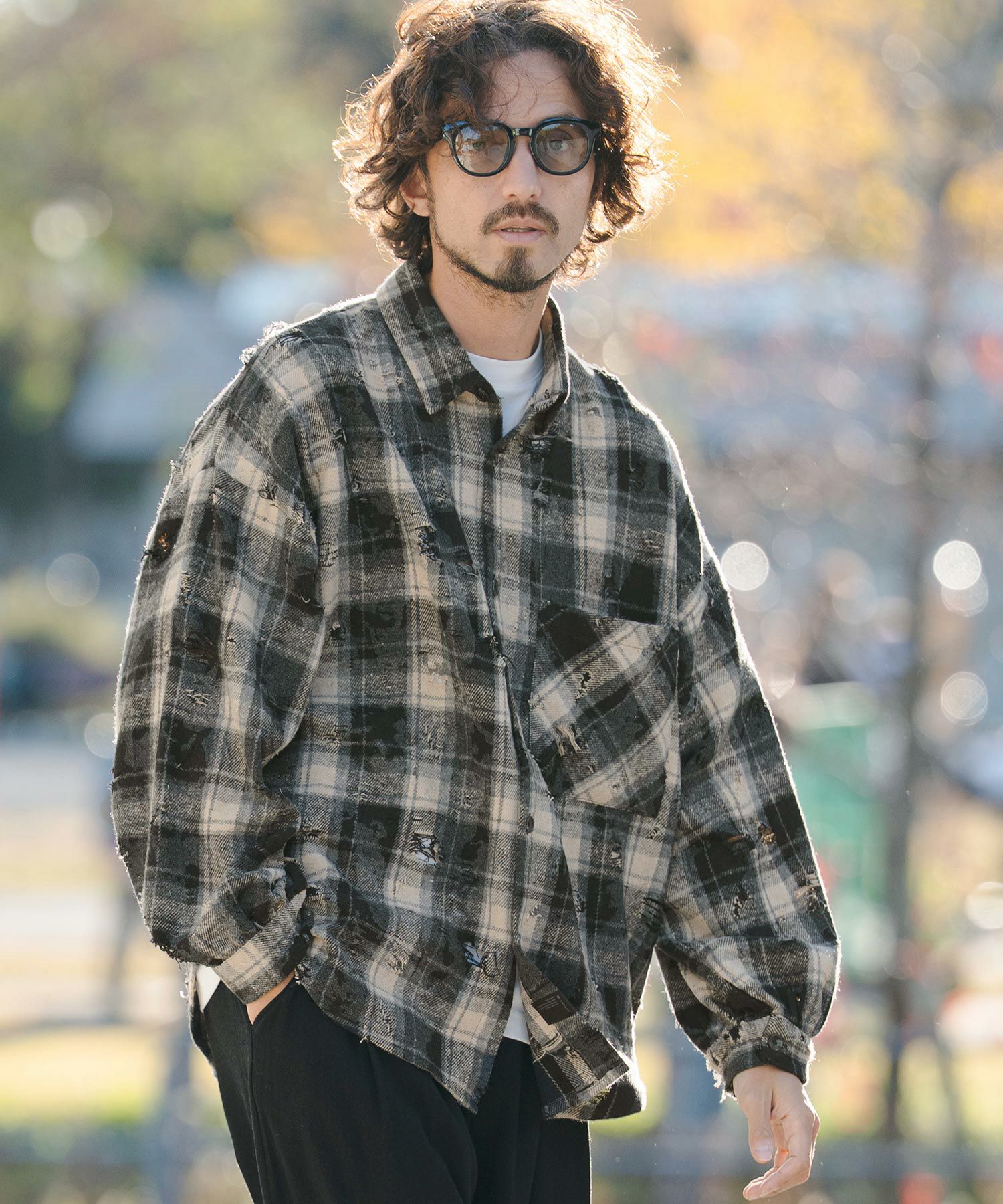 CAMBIO(カンビオ)】Distressed Flannel Check Shirts ネルチェック