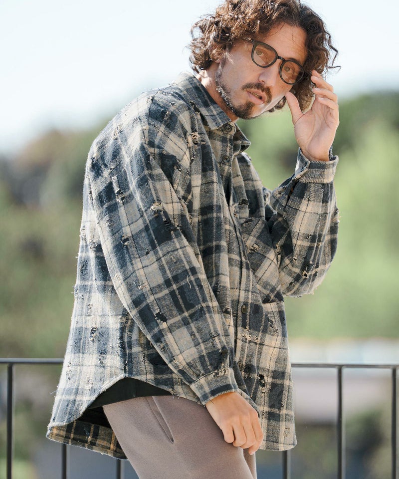 CAMBIO(カンビオ)】Distressed Flannel Check Shirts ネルチェック 