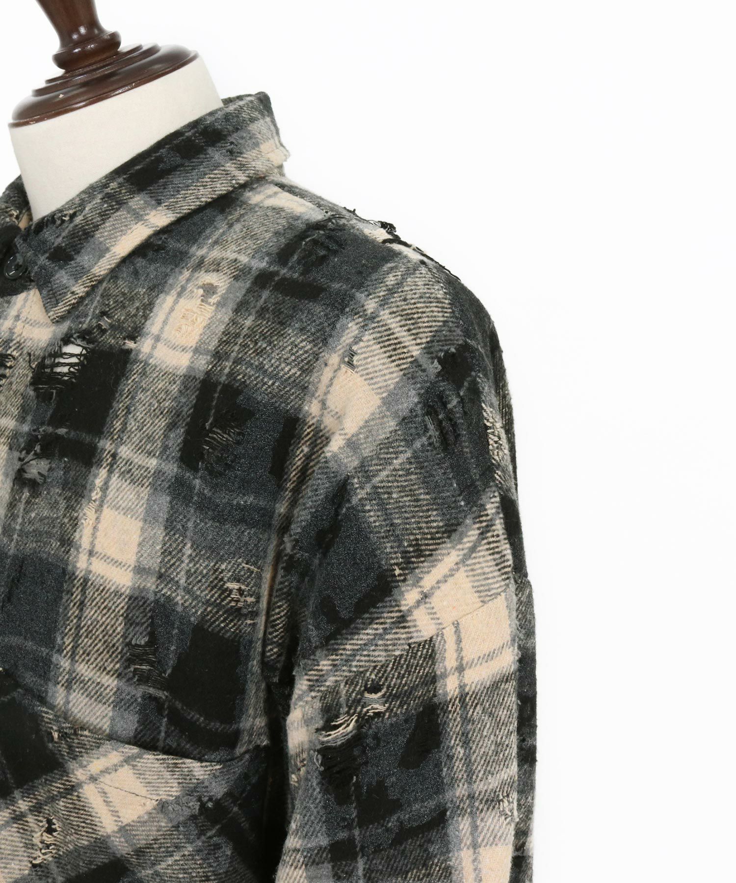 CAMBIO(カンビオ)】Distressed Flannel Check Shirts ネルチェック