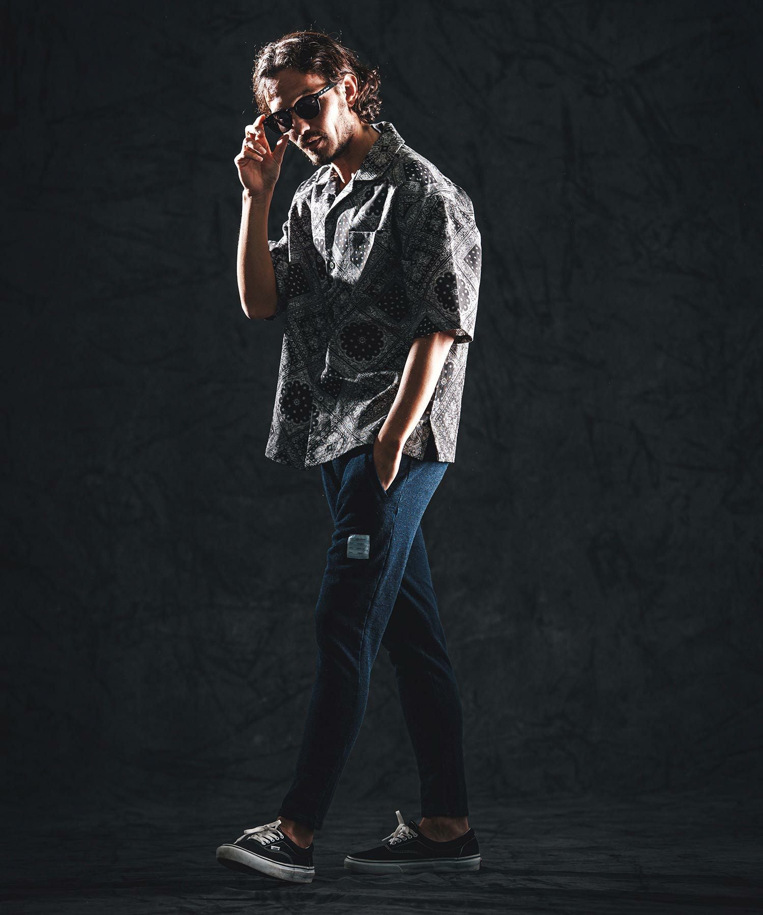 wjk reluxe】bandana open collar SS shirts オープンカラーシャツ