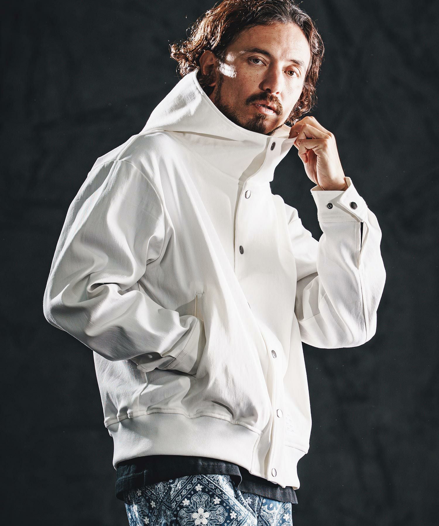 ベリーグッドマン hidex icontact 白　パーカー wjk reluxe】【予約販売5月上旬～中旬入荷】stretch dot button parka