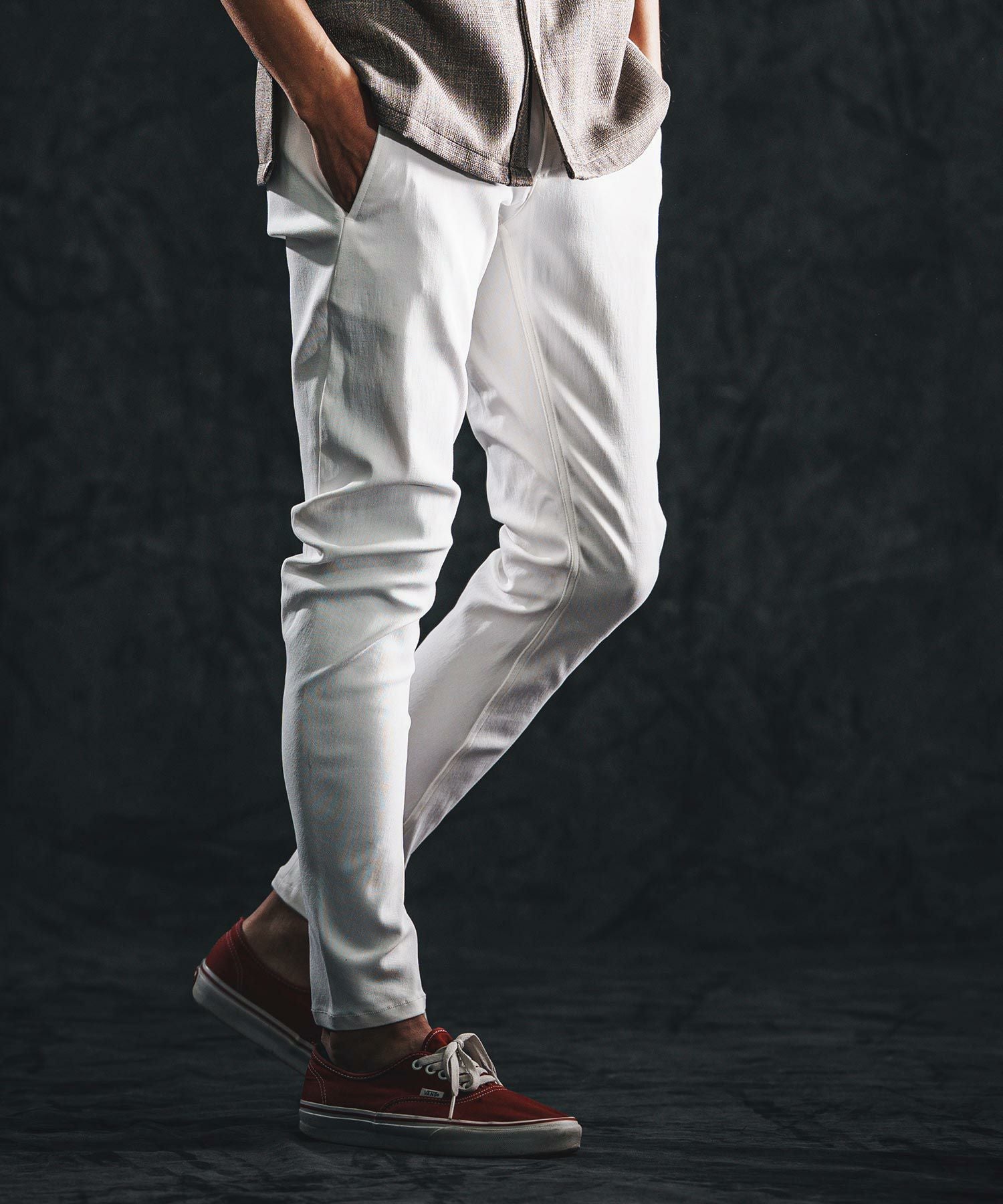ホワイト ジップデザイン ワークパンツ wjk reluxe】stretch banana silhouette pants バナナシルエットパンツ