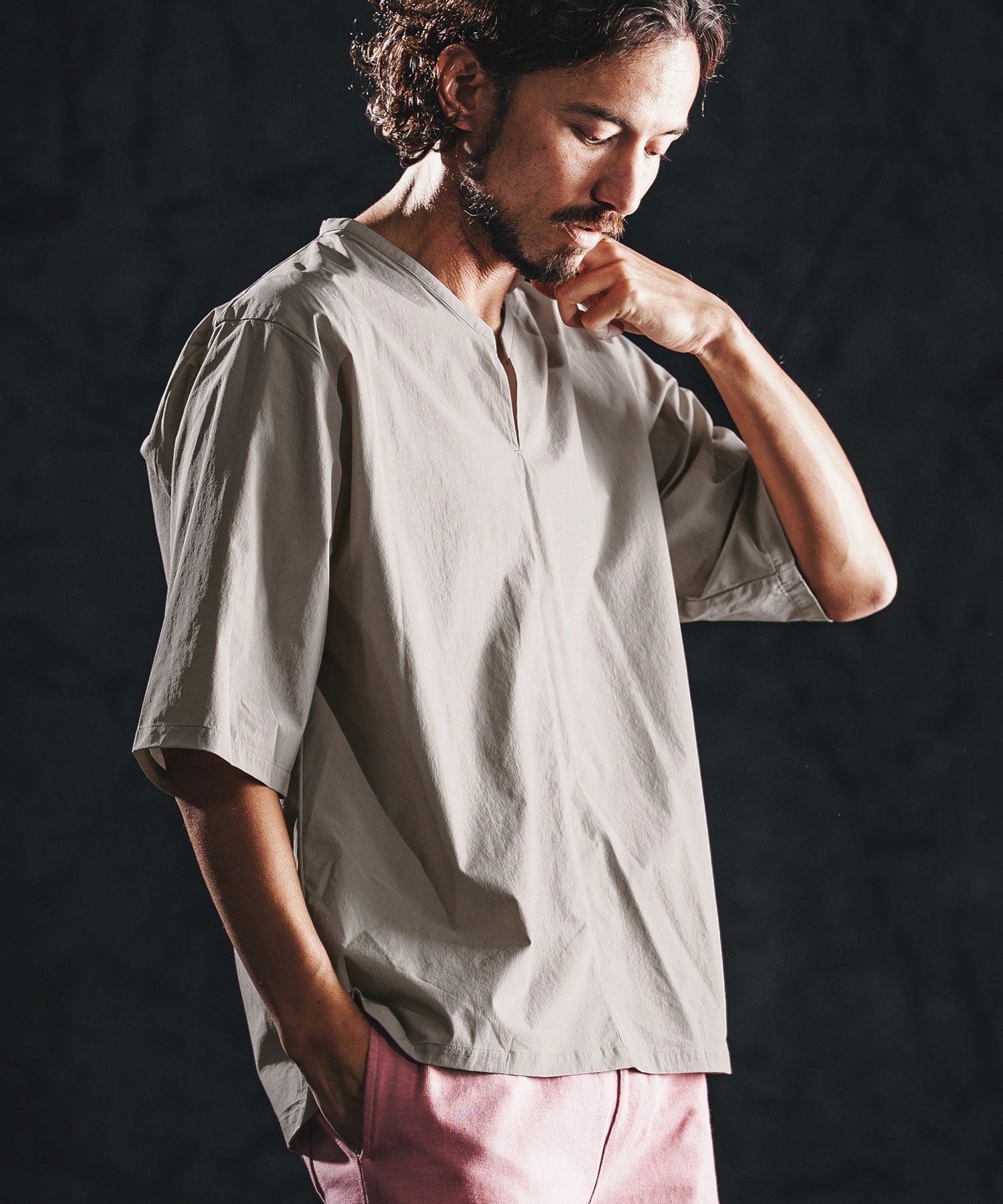 wjk reluxe】cool touch key neck pullover キーネックプルオーバー
