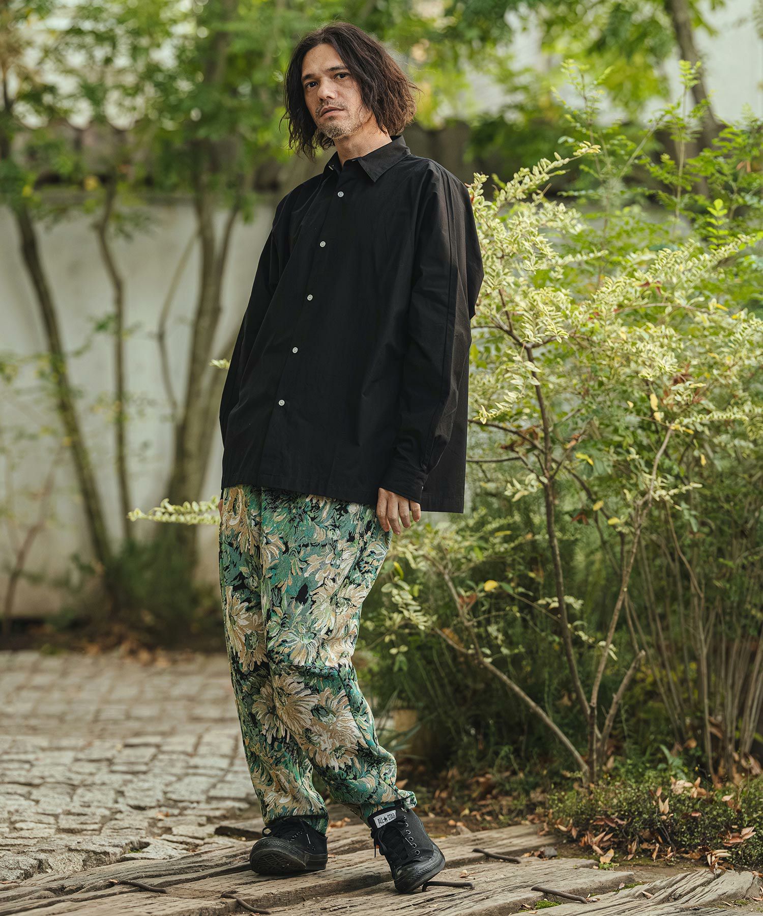 新品未使用　CAMBIO カンビオ【L】ヘリンボーン柄　サルエルパンツ グリーン CAMBIO(カンビオ)】Super Stretch Twill Surrouel Tapered Silhouette