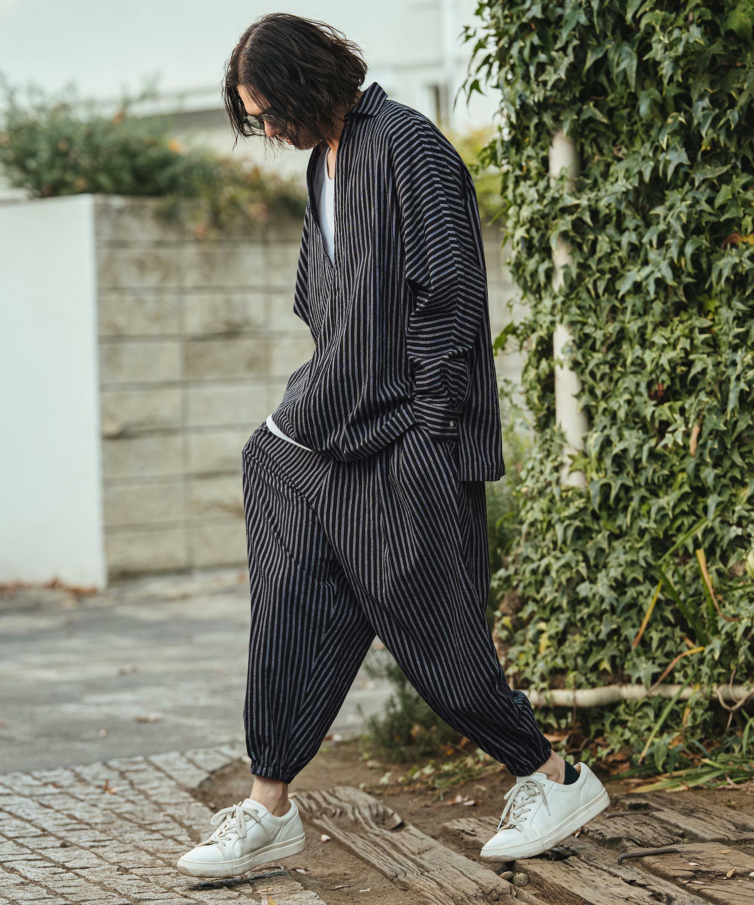 CAMBIO(カンビオ)】コットンリネンストライプバルーンパンツ(CMB-R0194