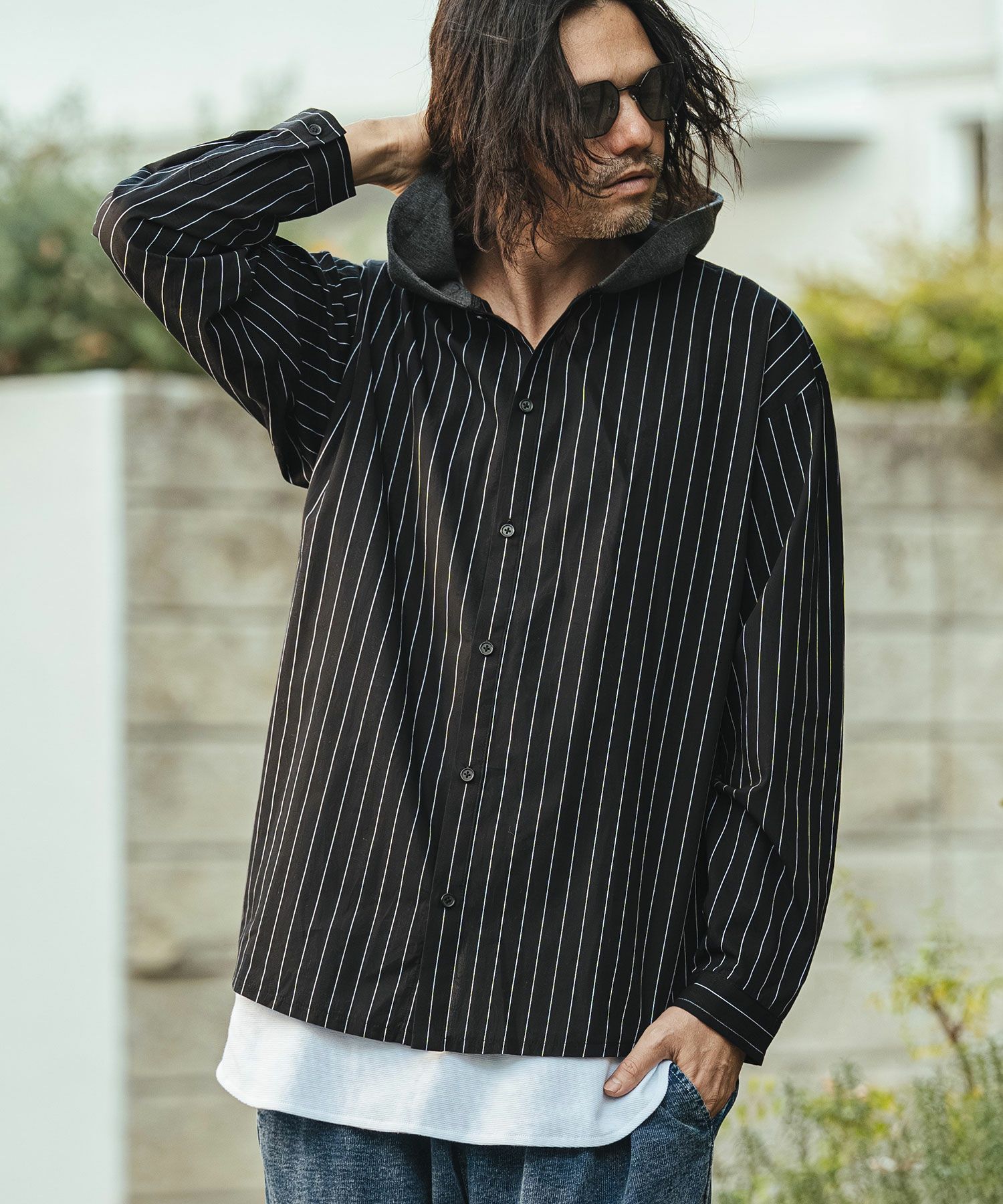 CAMBIO(カンビオ)】Stripe Broad Hooded Shirts フードシャツ