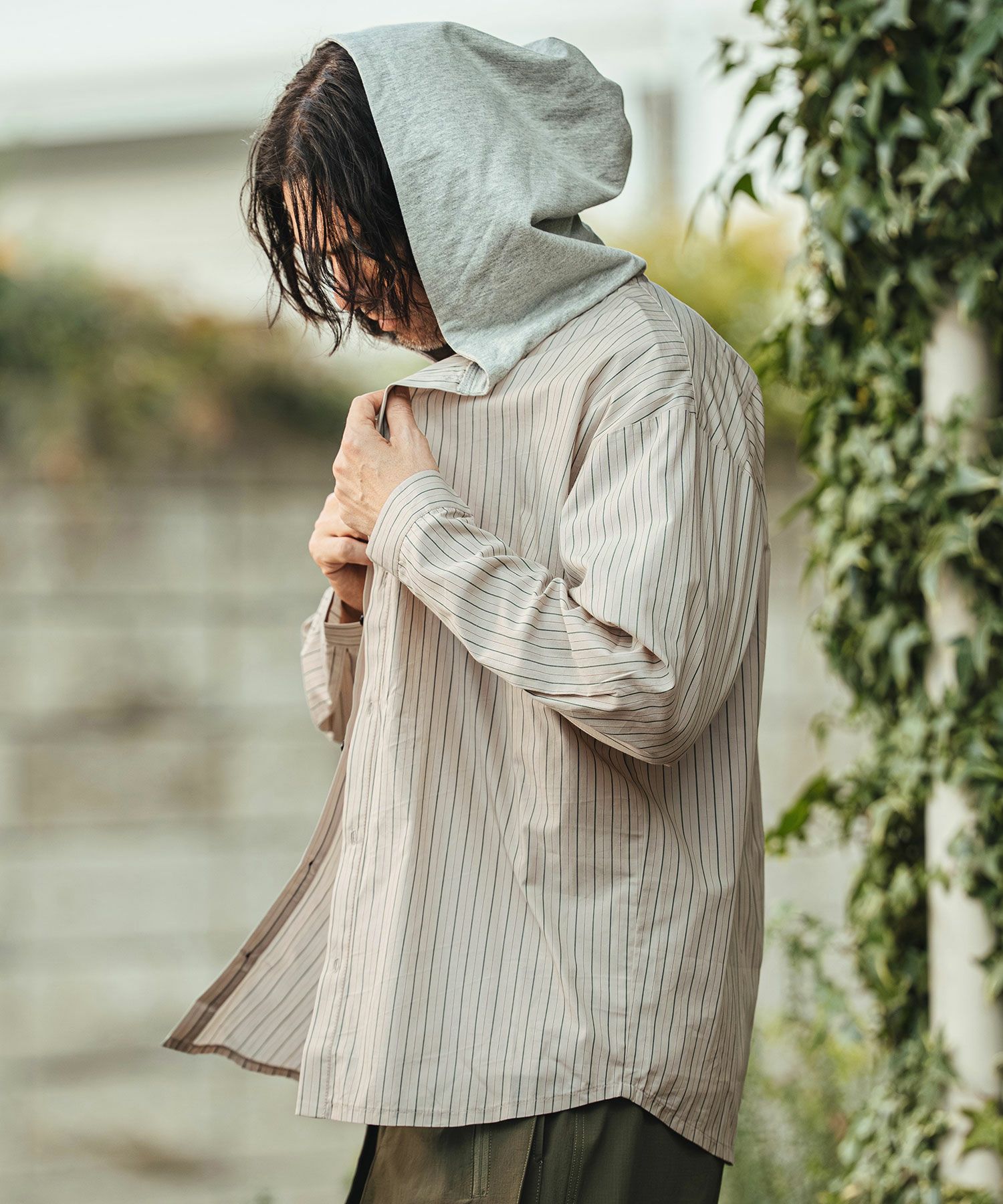 最終値下げ kapital スラッピーシャツ　コーデュロイ　カーキ CAMBIO(カンビオ)】Stripe Broad Hooded Shirts フードシャツ