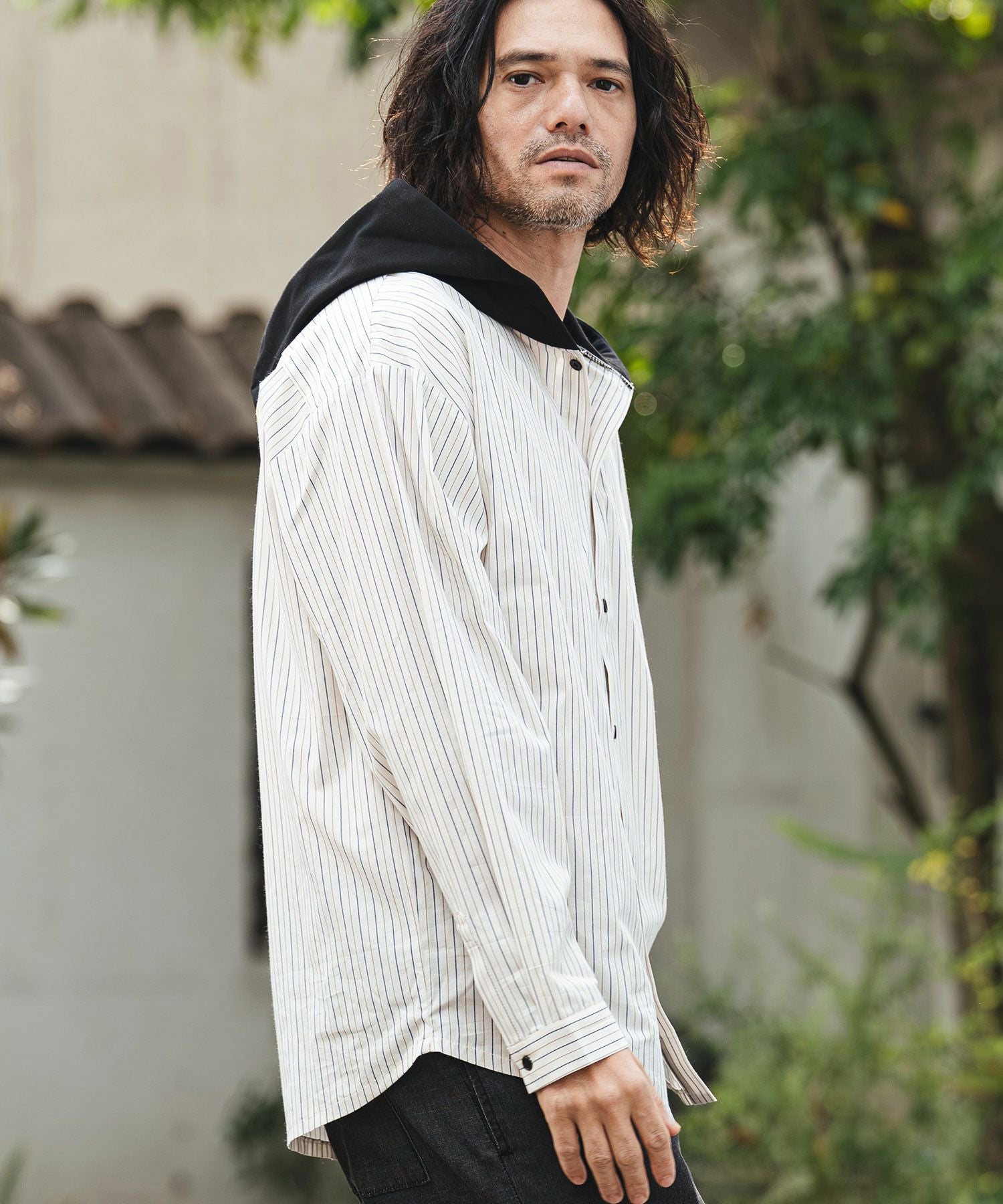CAMBIO(カンビオ)】Stripe Broad Hooded Shirts フードシャツ