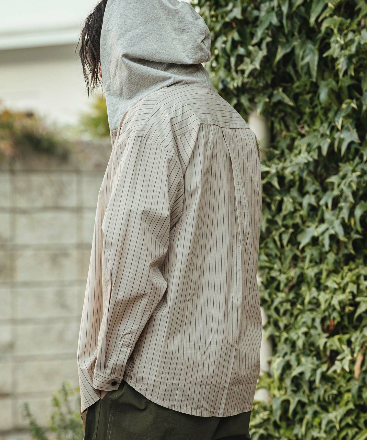 CAMBIO(カンビオ)】Stripe Broad Hooded Shirts フードシャツ