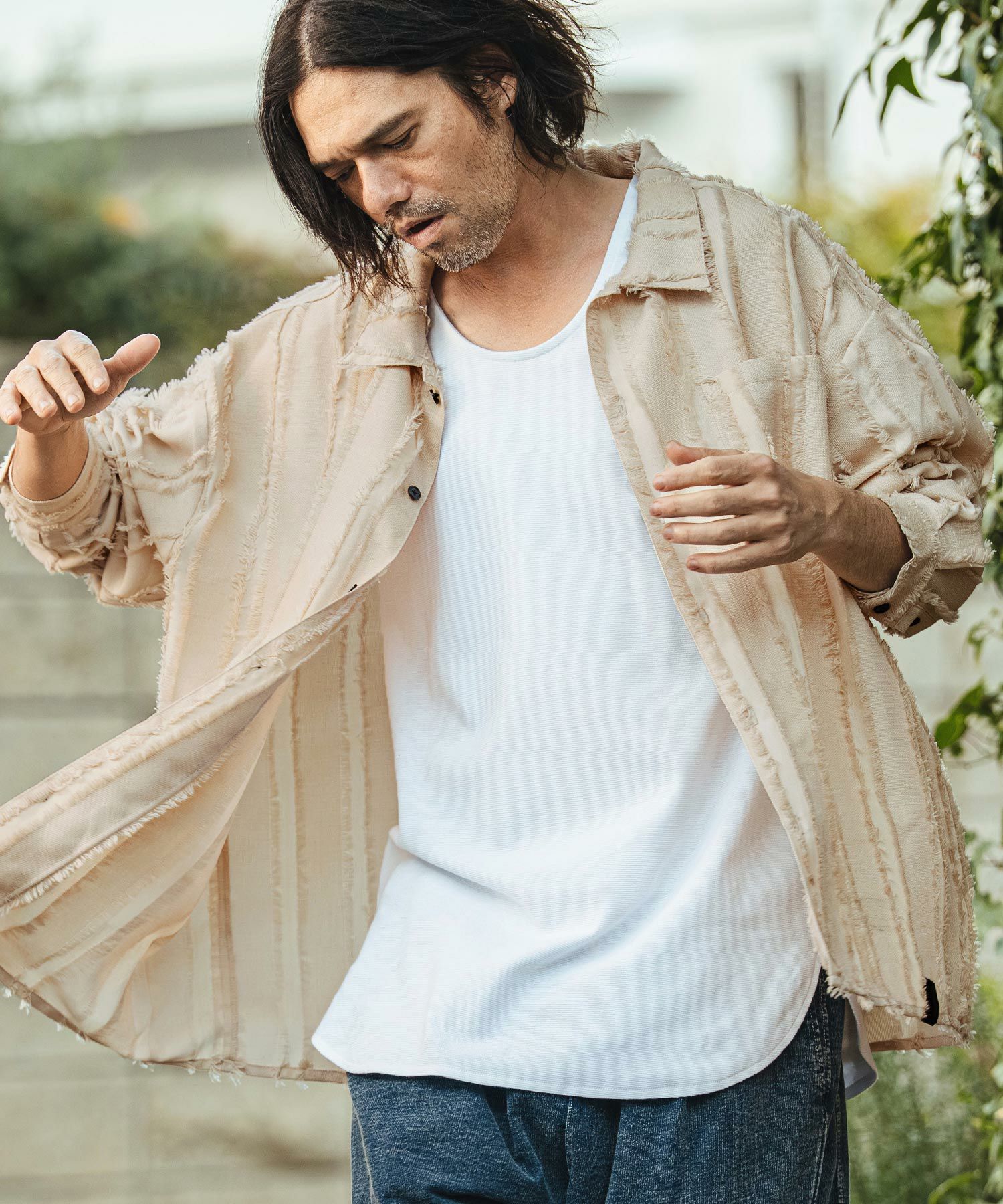 新品　シャツ CAMBIO(カンビオ)】Fringe Stripe Shirts ストライプシャツ(PF-261-010