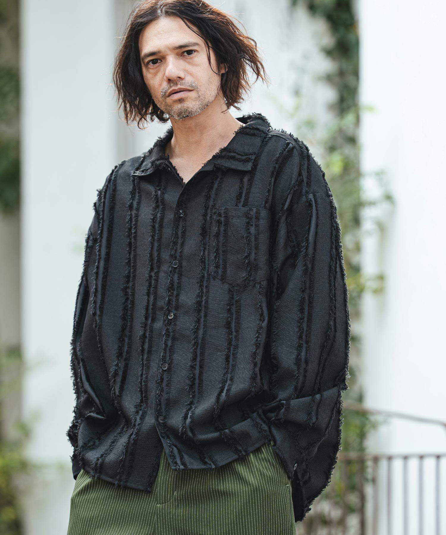 フリンジトップ CAMBIO(カンビオ)】Fringe Stripe Shirts ストライプシャツ(PF-261-010