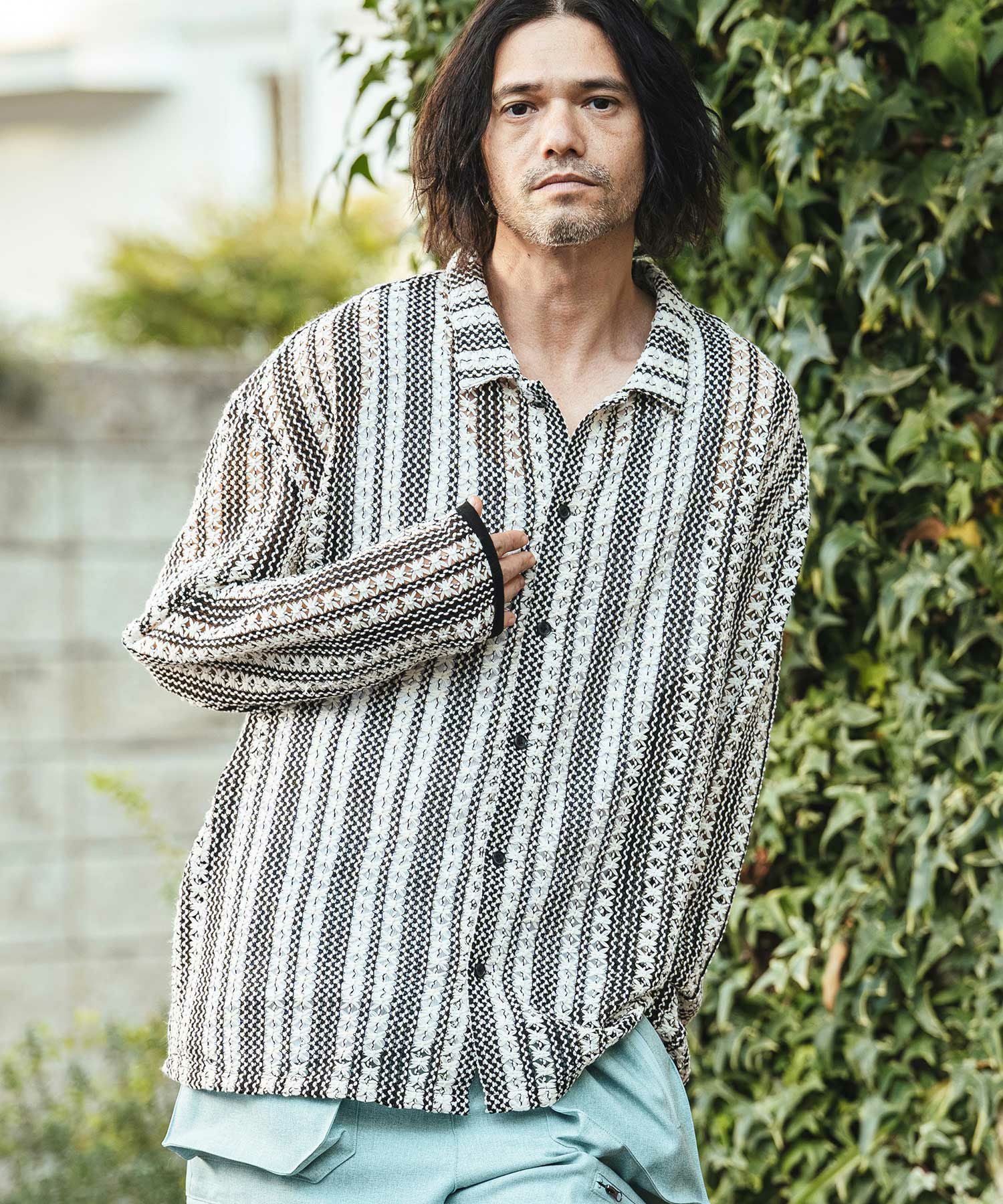 CAMBIO(カンビオ)】Openwork Floral Stripe Shirts フラワーストライプ