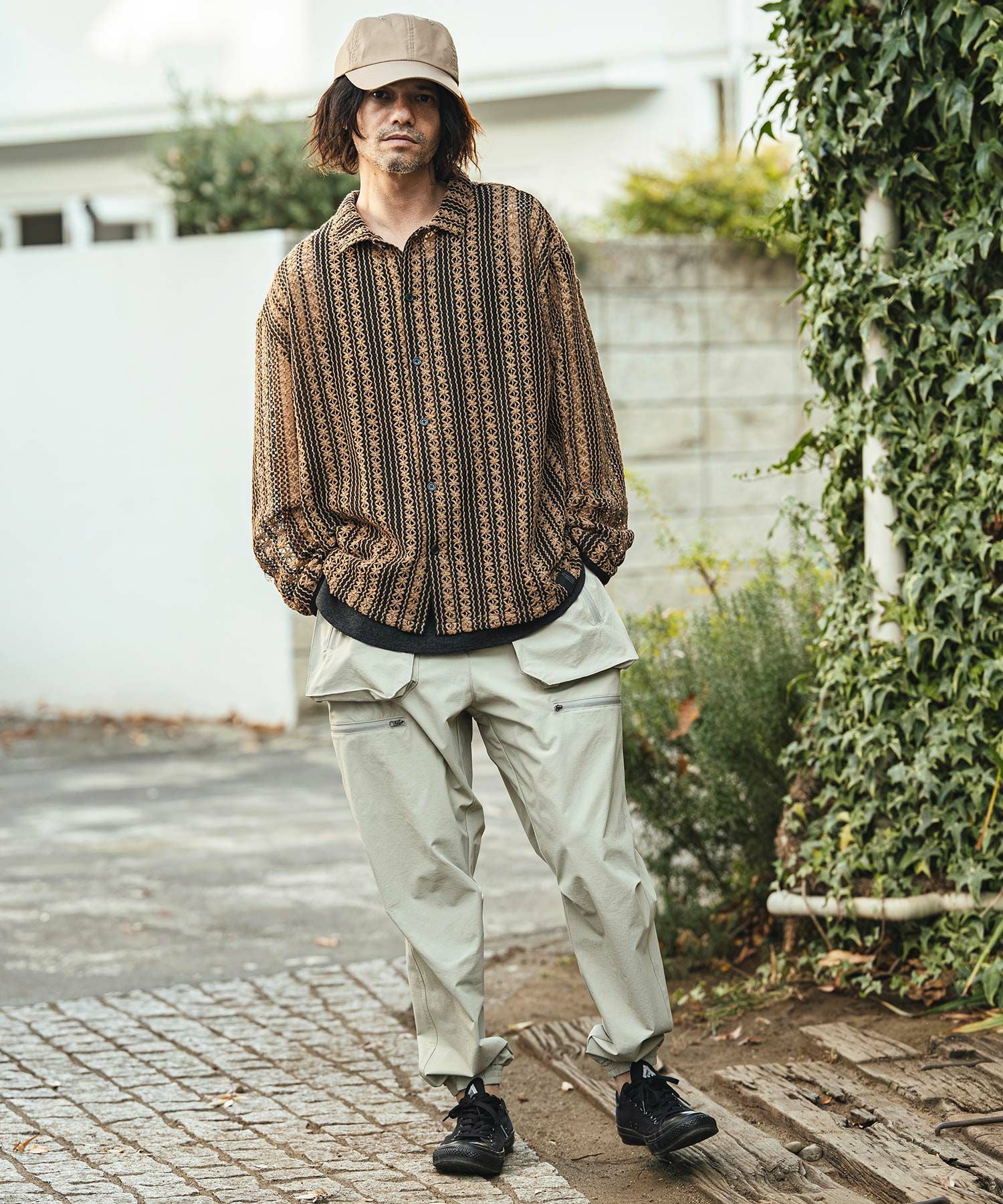 CAMBIO(カンビオ)】Openwork Floral Stripe Shirts フラワーストライプ