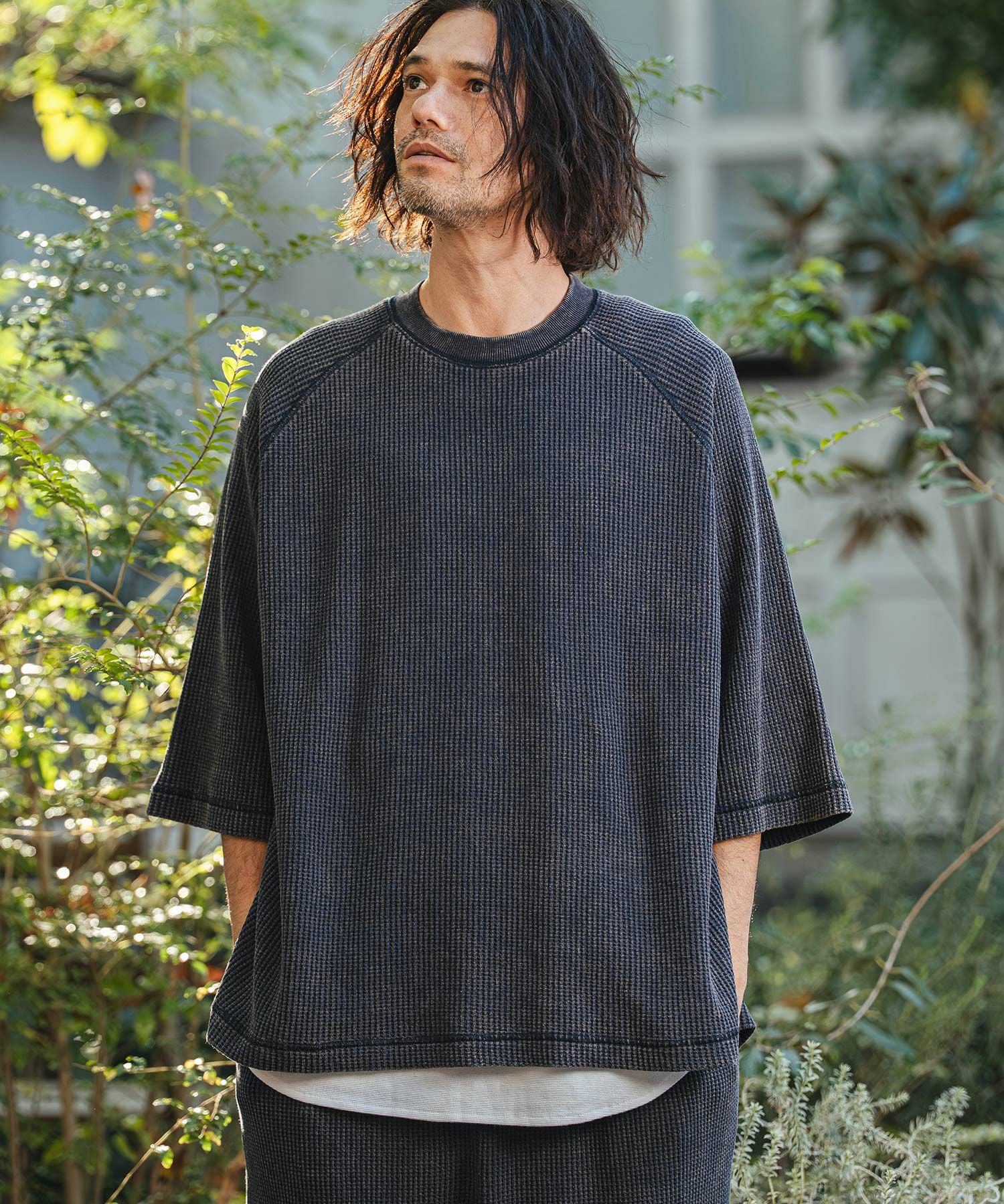 CAMBIO(カンビオ)】Snow Wash Big Waffle Raglan Short Sleeve Tee