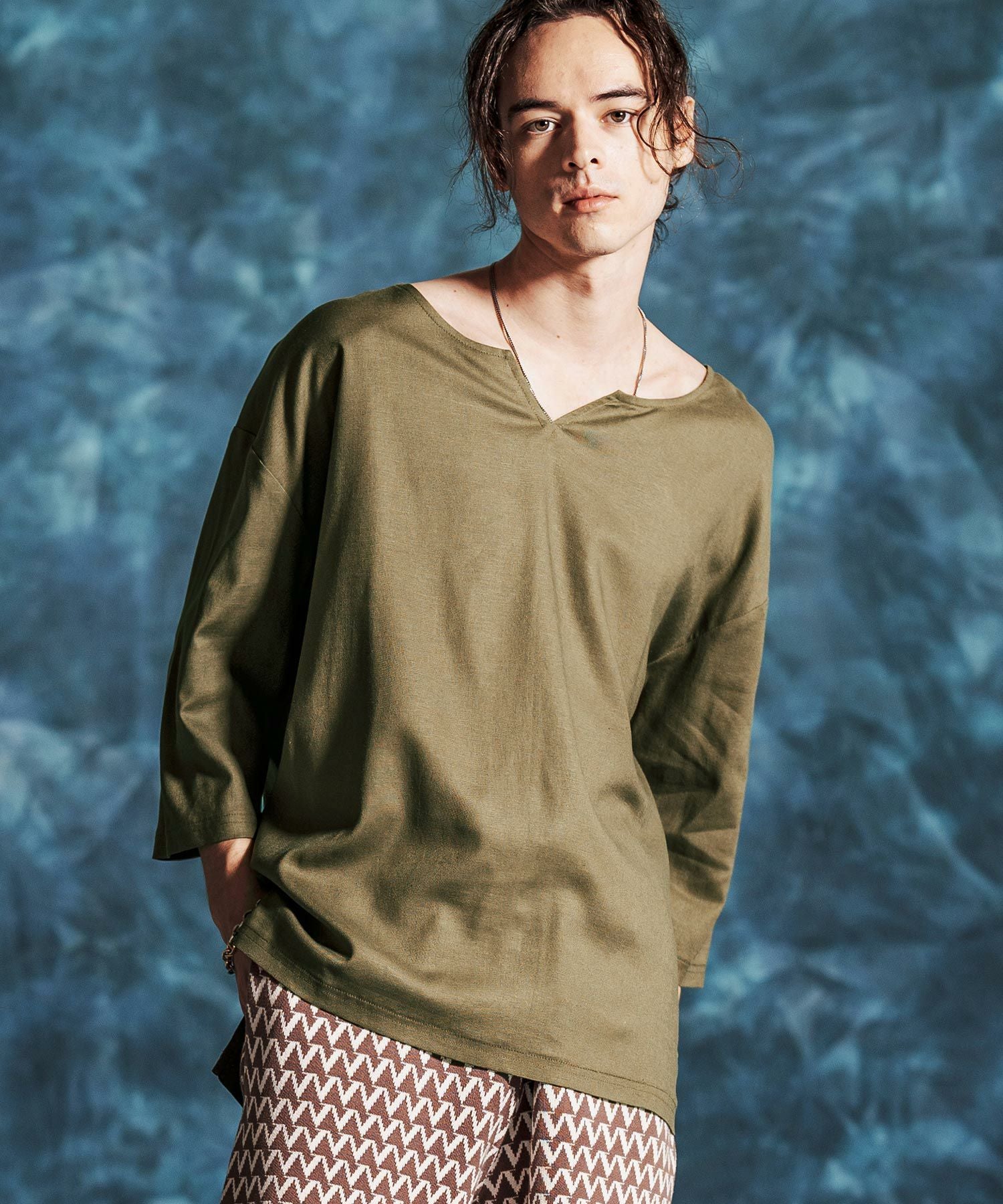 Jih Nunc(ジーヌンク)】レーヨンリネンキーネックシャツ(JIH-R1156
