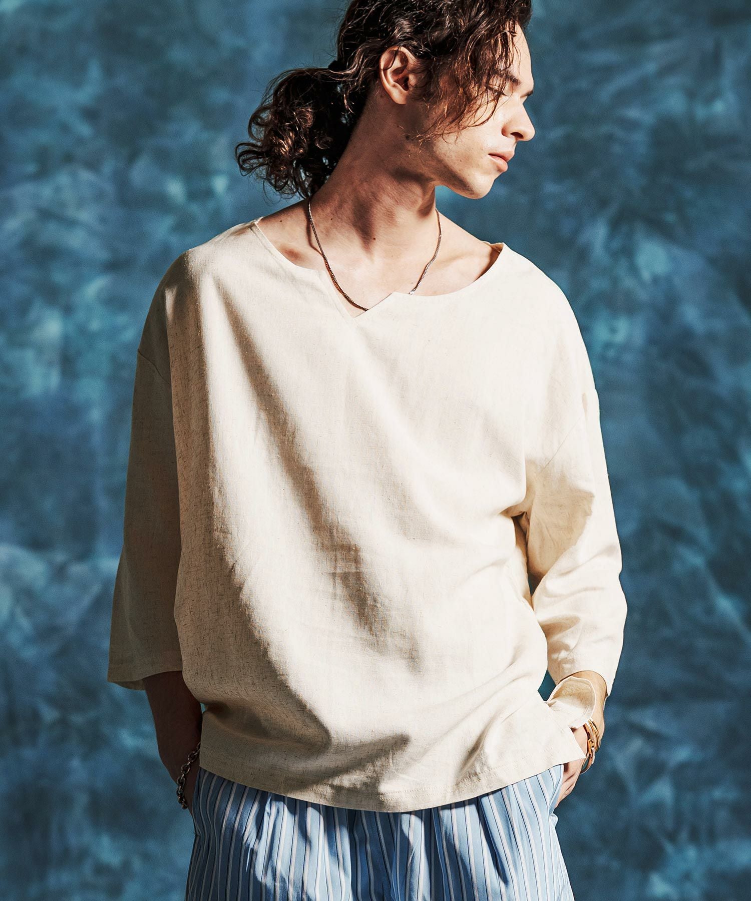 Jih Nunc(ジーヌンク)】レーヨンリネンキーネックシャツ(JIH-R1156