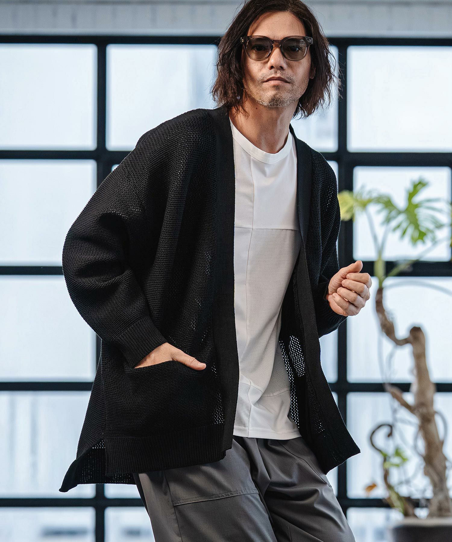 CAMBIO(カンビオ)】Airy Sheer Knit Buttonless Cardigan ニット
