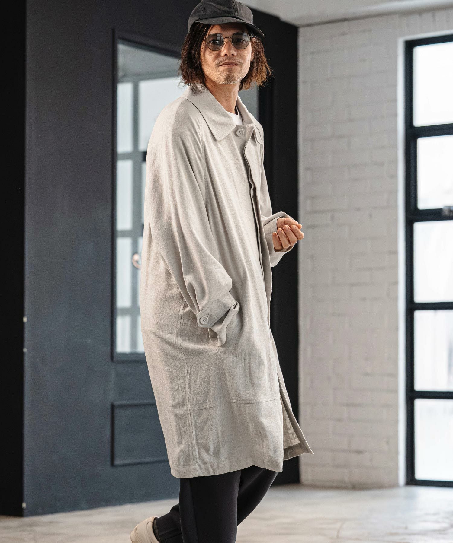 CAMBIO(カンビオ)】Rayon Linen Soutien Collar Shirt Coat シャツ