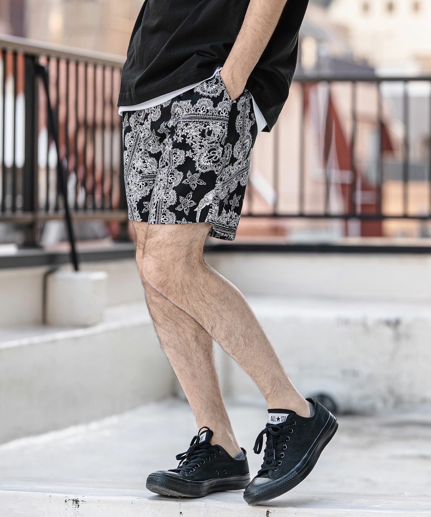 30%OFF【CAMBIO(カンビオ)】エスニックスタイル総柄ショートパンツ(CMB