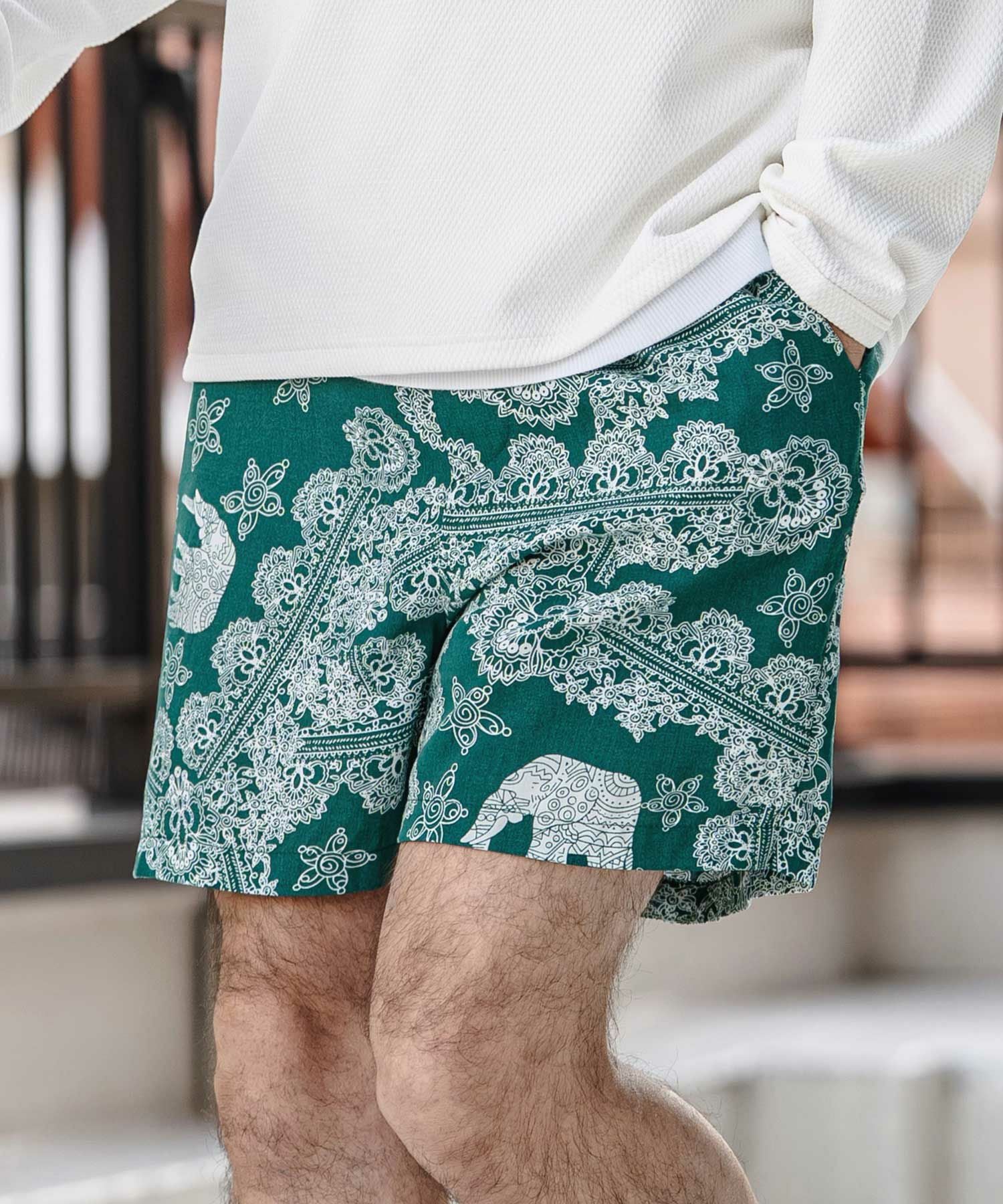 30%OFF【CAMBIO(カンビオ)】エスニックスタイル総柄ショートパンツ(CMB