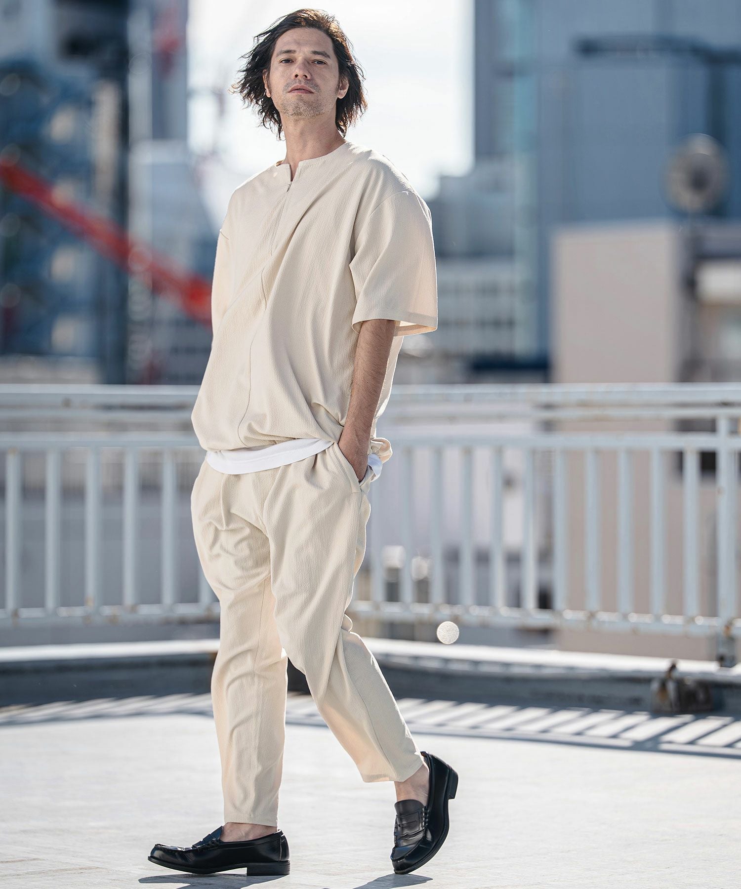 パンツ ga226226 CAMBIO(カンビオ)】Stretch Seersucker Tapered Pants テーパード