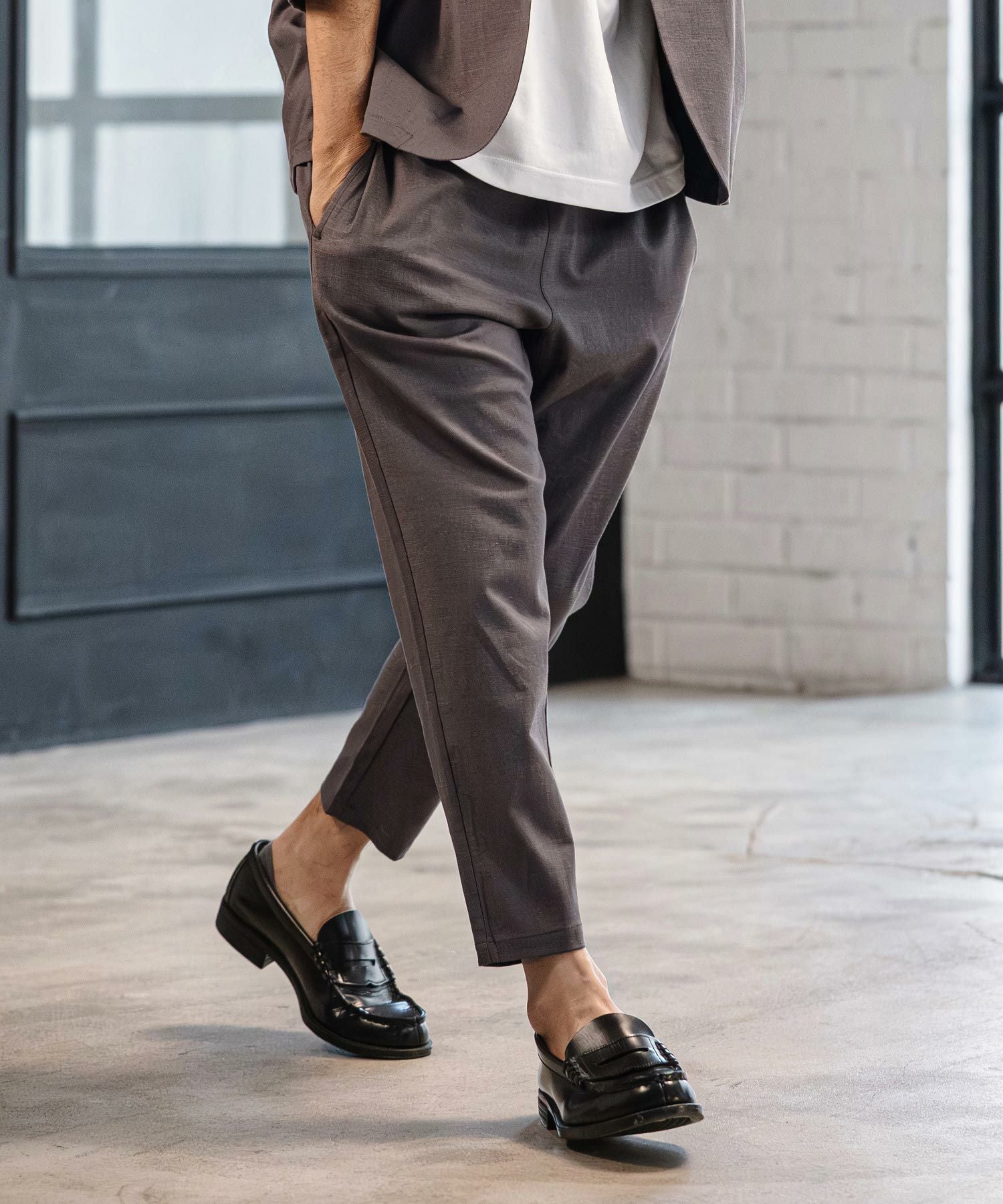 CAMBIO(カンビオ)】Stretch Linen Rayon Ankle Tapered Pants アンクル