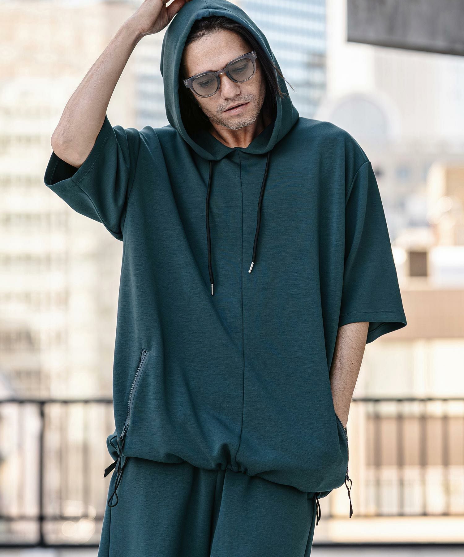 mdki デザインプルオーバー CAMBIO(カンビオ)】Stretch Seersucker Key Neck Short Sleeve
