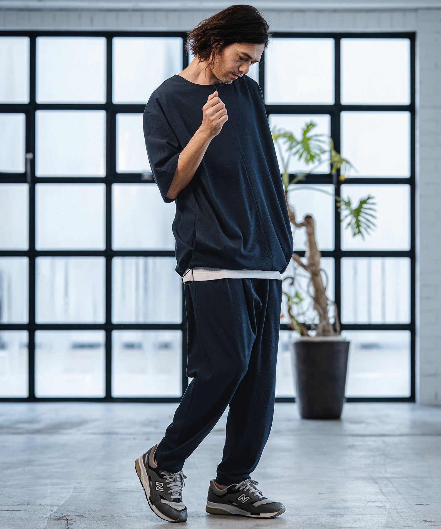 CAMBIO(カンビオ)】Stretch Seersucker Zip Henley Neck Short Sleeve