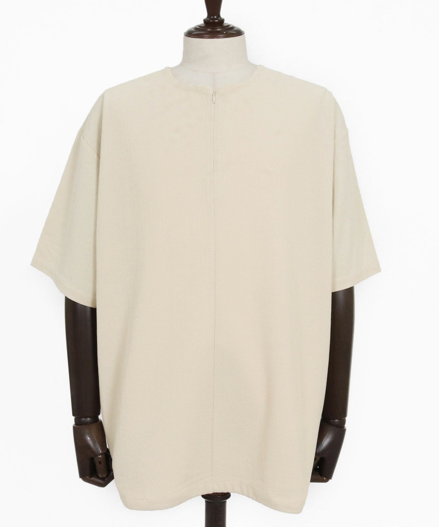 CAMBIO(カンビオ)】Stretch Seersucker Zip Henley Neck Short Sleeve