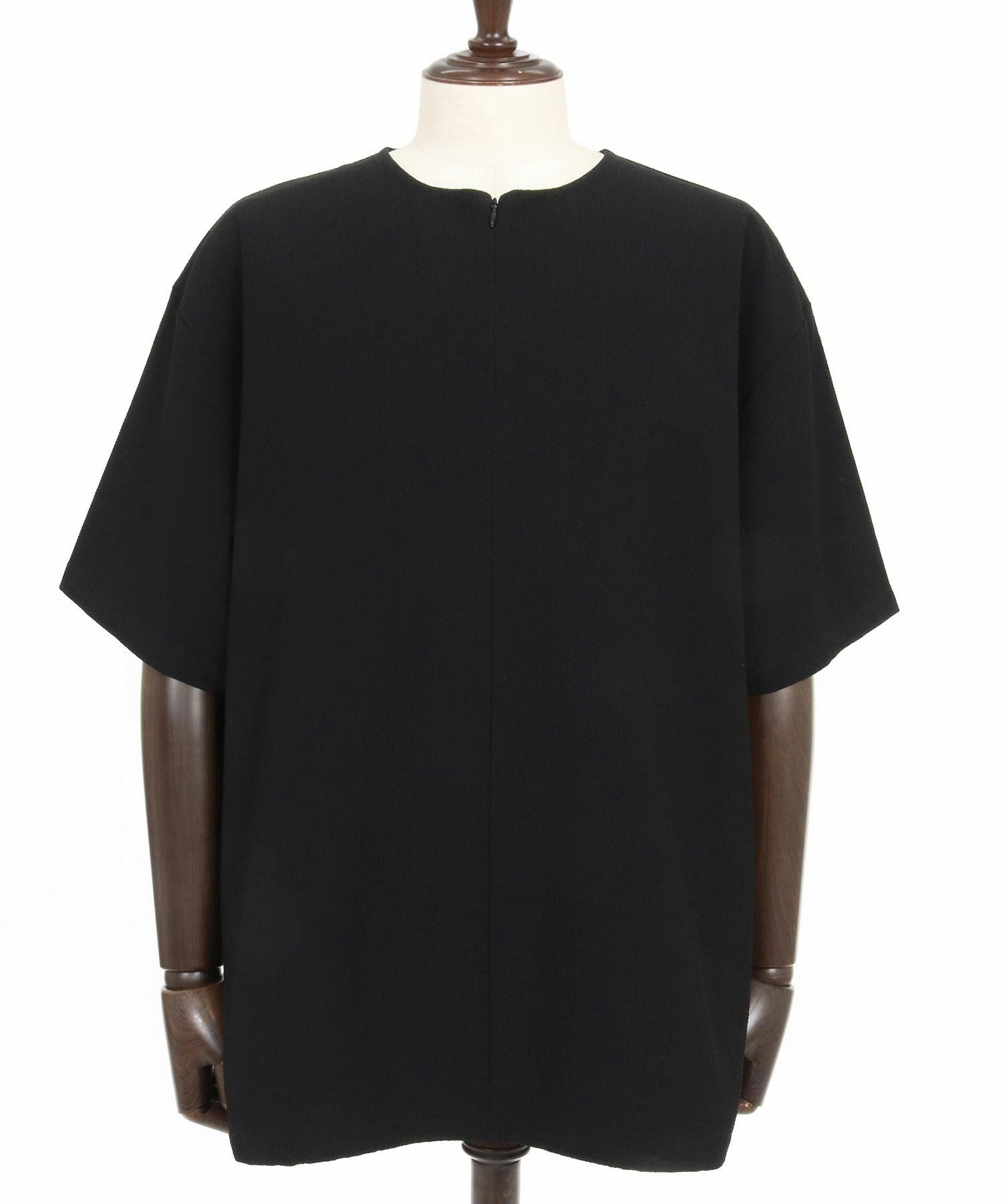 CAMBIO(カンビオ)】Stretch Seersucker Zip Henley Neck Short Sleeve