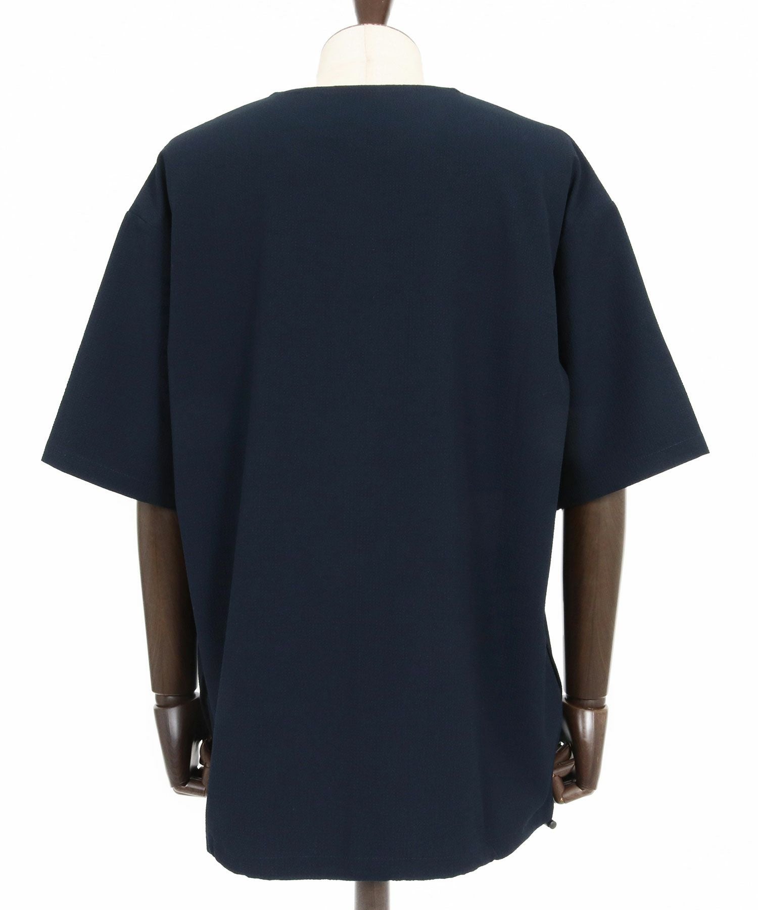 CAMBIO(カンビオ)】Stretch Seersucker Zip Henley Neck Short Sleeve