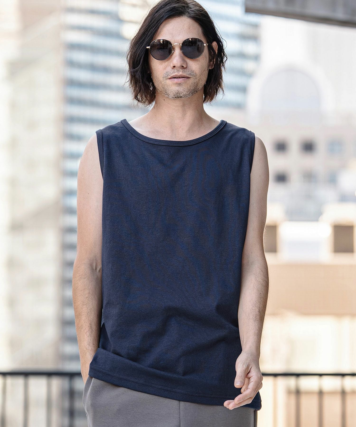 CAMBIO(カンビオ)】Cool Touch USA Cotton Sleeveless Cut sew タンク