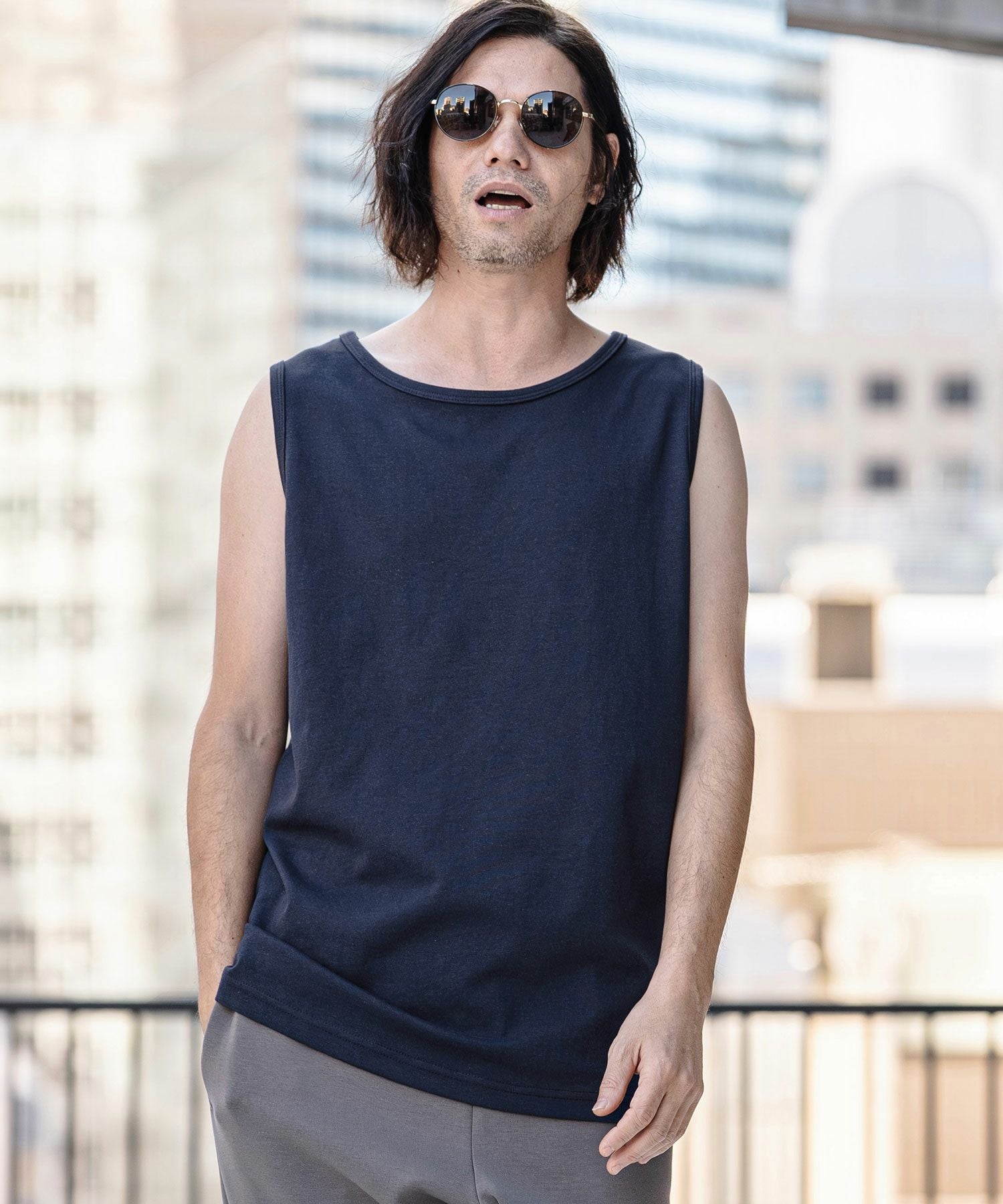 CAMBIO(カンビオ)】Cool Touch USA Cotton Sleeveless Cut sew タンク