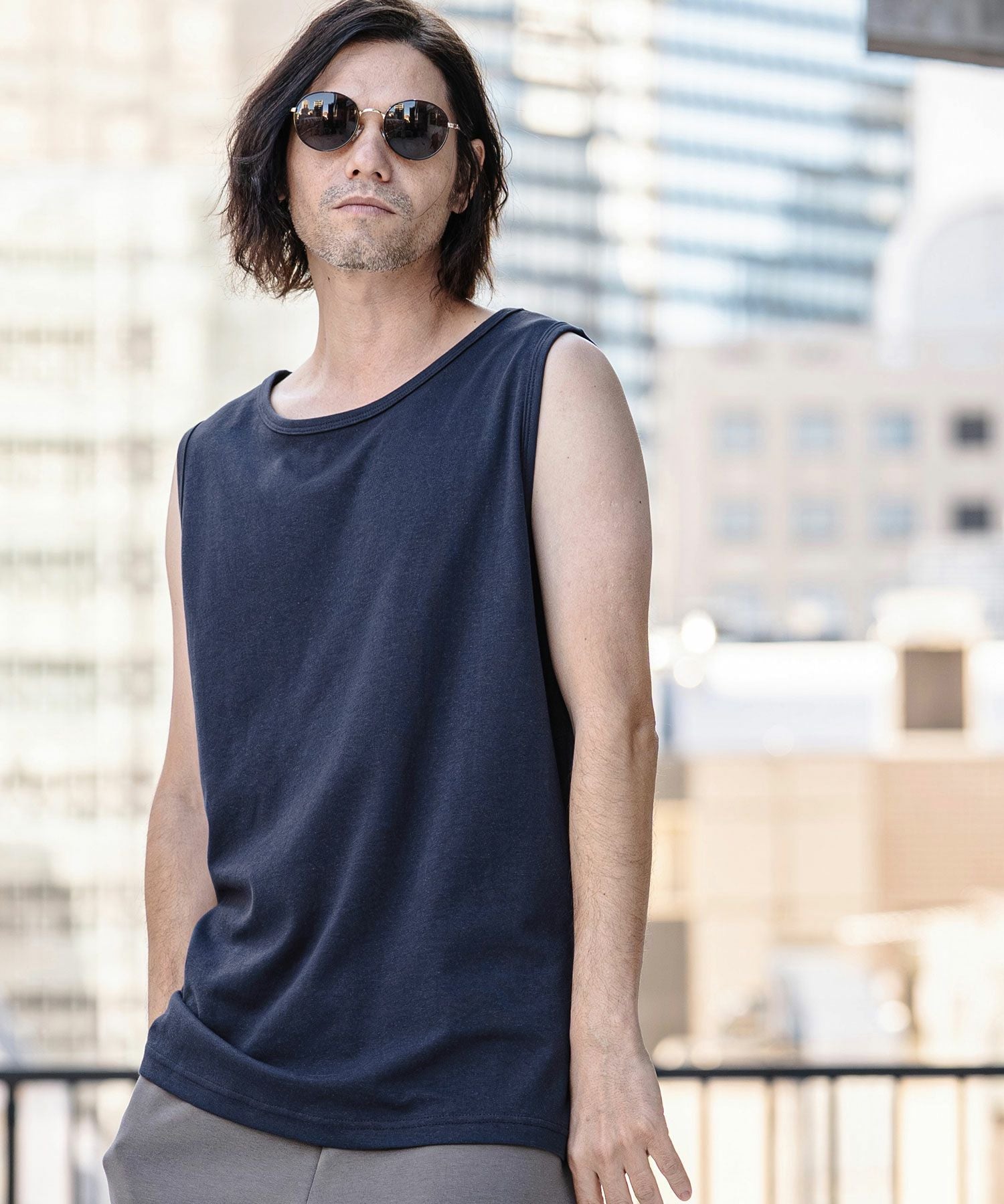 CAMBIO(カンビオ)】Cool Touch USA Cotton Sleeveless Cut sew タンク