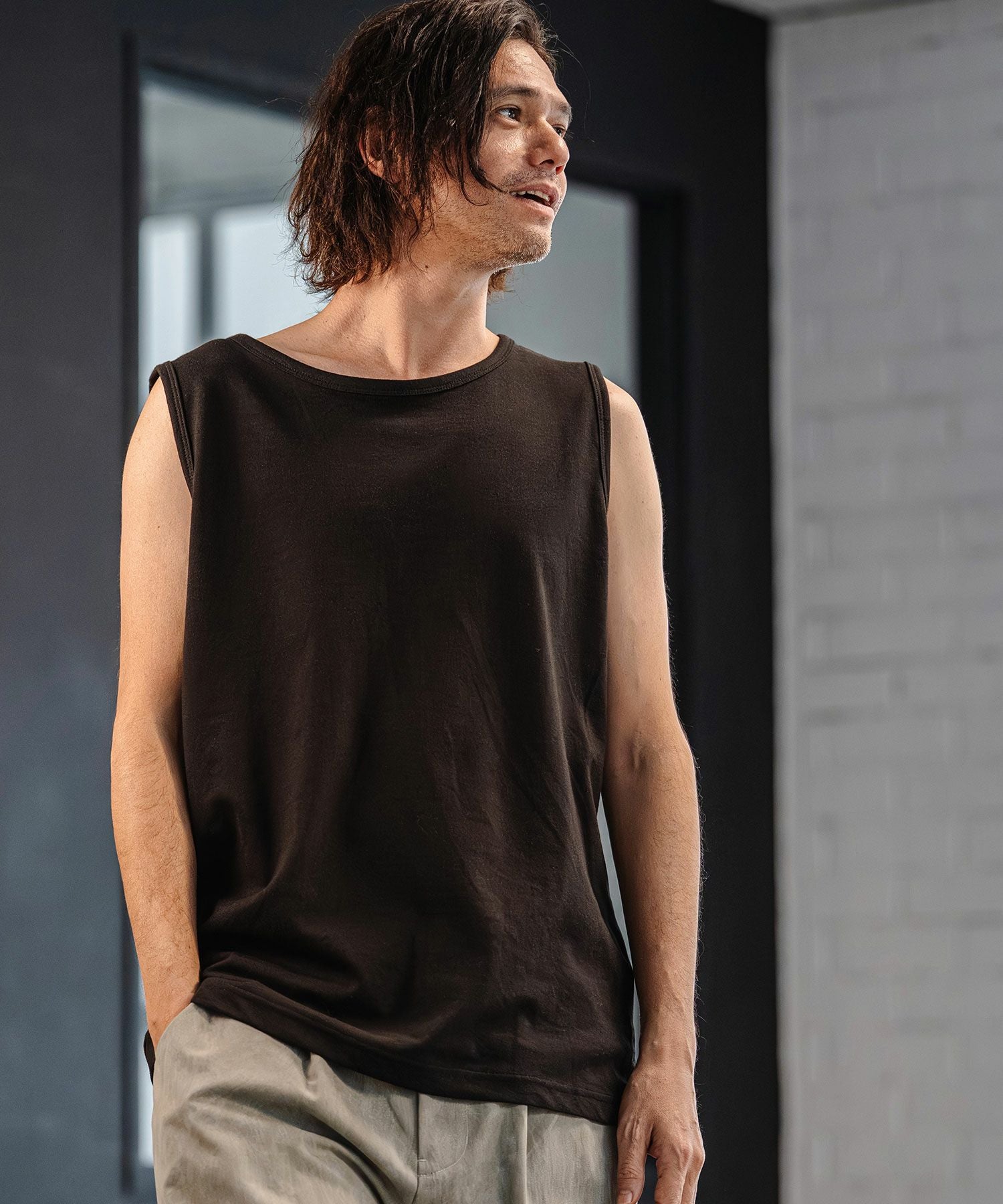 CAMBIO(カンビオ)】Cool Touch USA Cotton Sleeveless Cut sew タンク