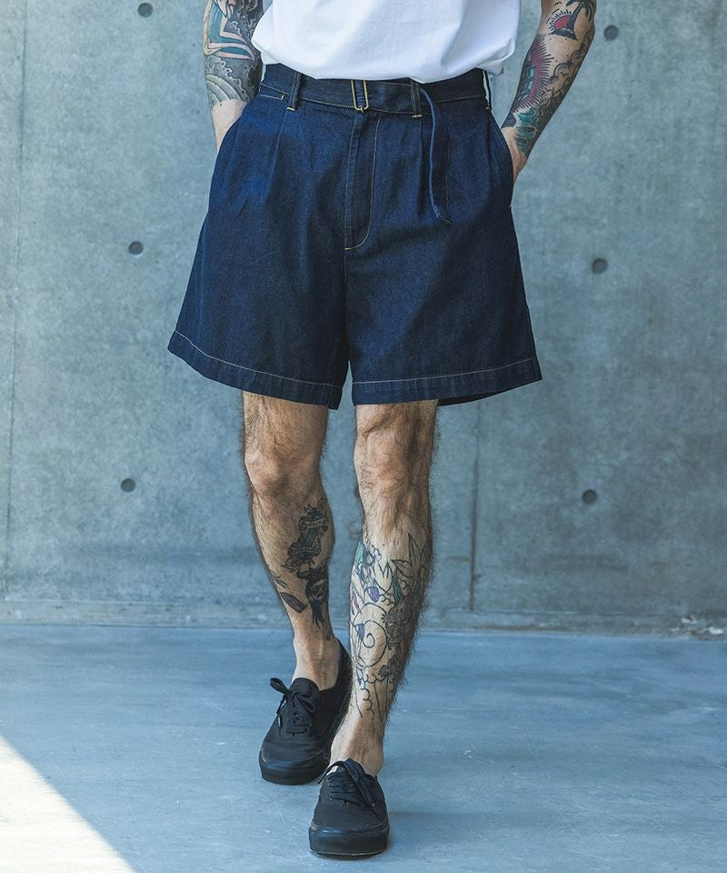 MROLIVE(ミスターオリーブ)】 RINSE WASH 8oz DENIM -BELTED SHORTS
