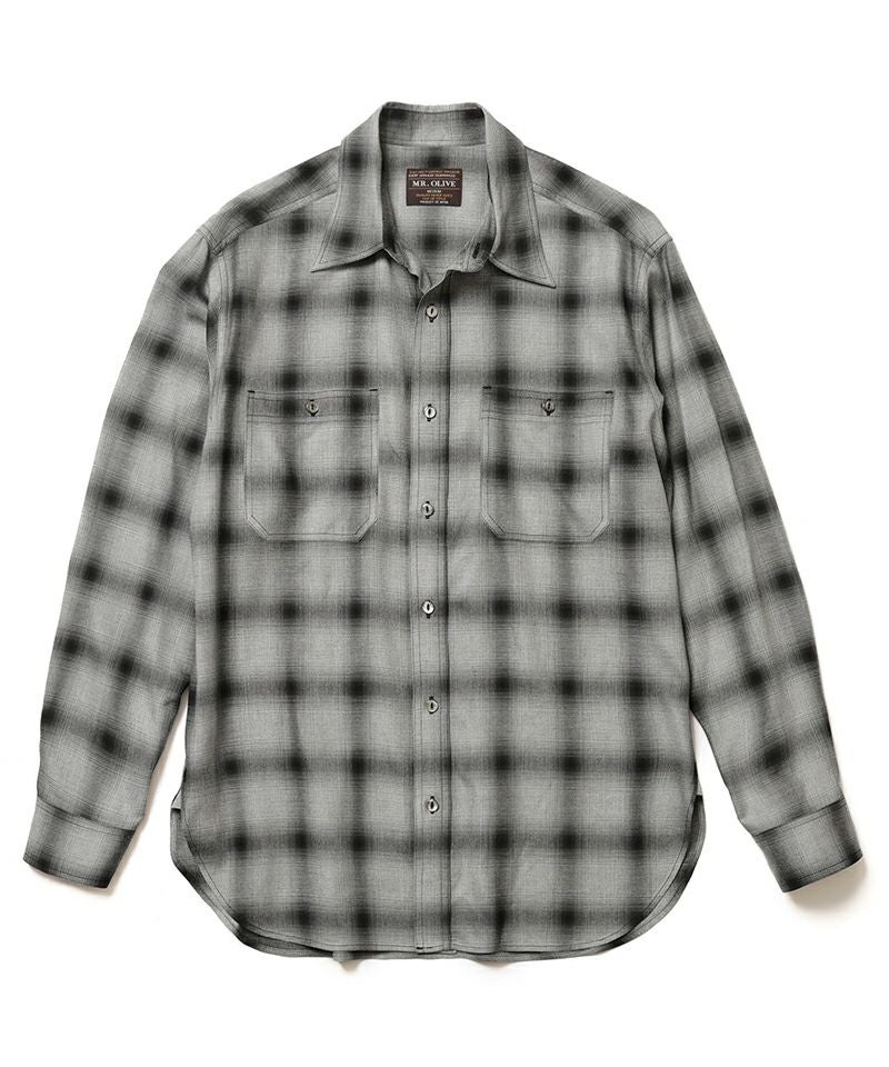 MROLIVE(ミスターオリーブ)】RAYON OMBRE CHECK -WORK SHIRT オン