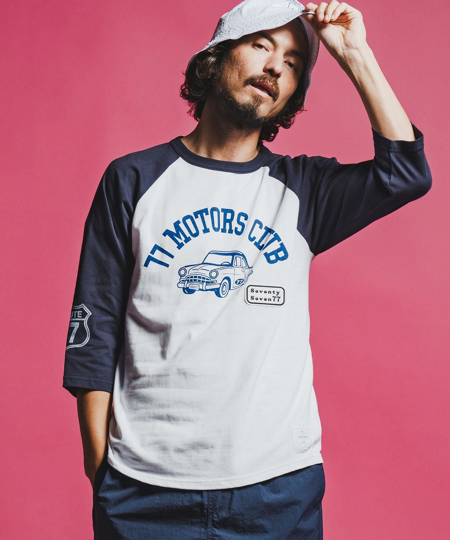 seventy seven(セブンティセブン)】half sleeve raglan t-shirt