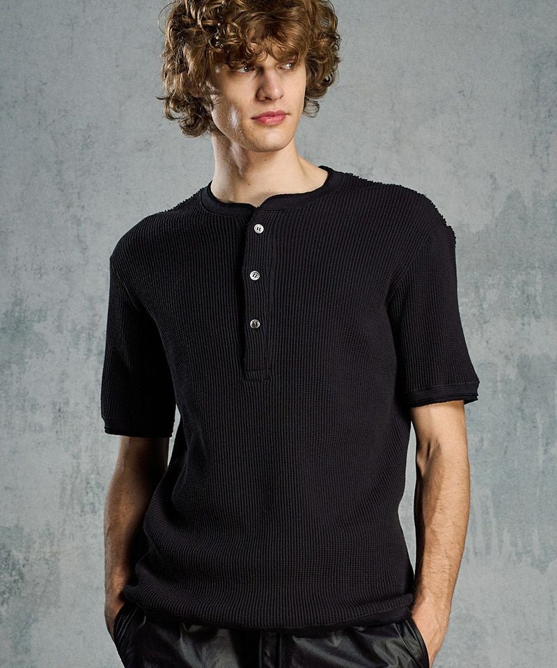 定価2万 wjk waffle 3/4 sleeve henley カットソーL wjk】waffle henley S-S ヘンリーネックカットソー(7131 wf19i