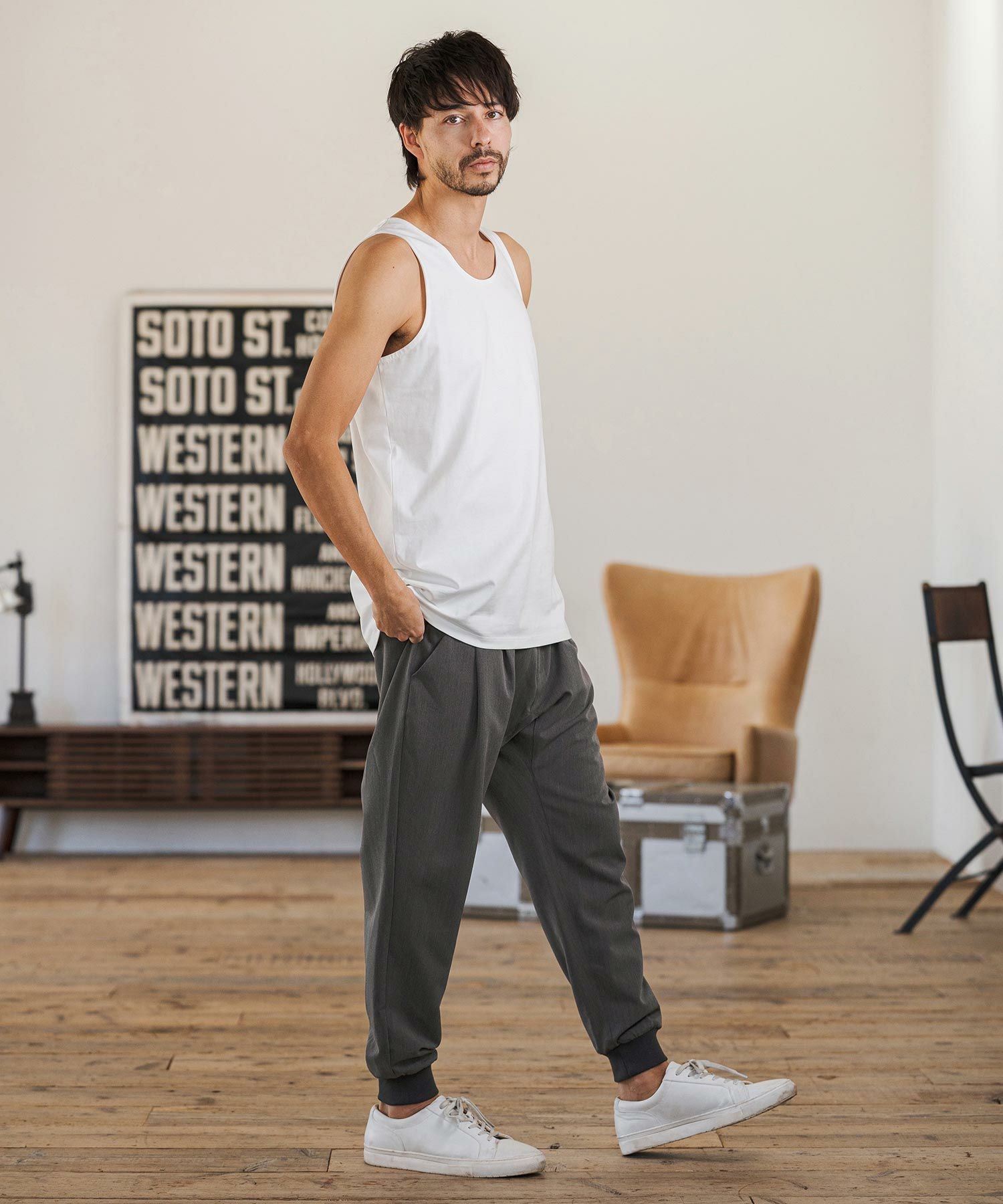 CAMBIO(カンビオ)】Slacks Fabric Jogger Pants スラックスジョガー