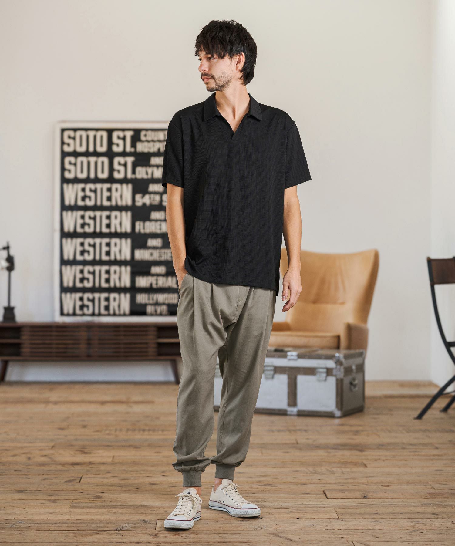 CAMBIO(カンビオ)】Slacks Fabric Jogger Pants スラックスジョガー