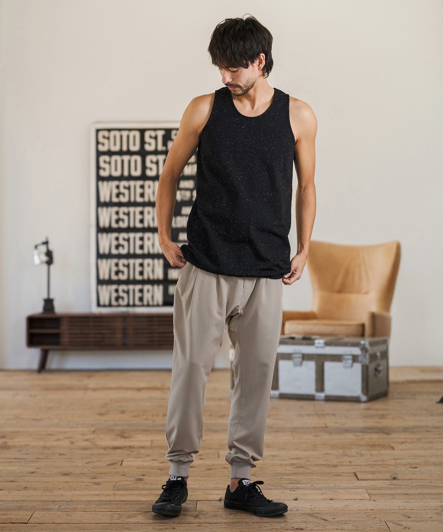 CAMBIO(カンビオ)】Slacks Fabric Jogger Pants スラックスジョガー