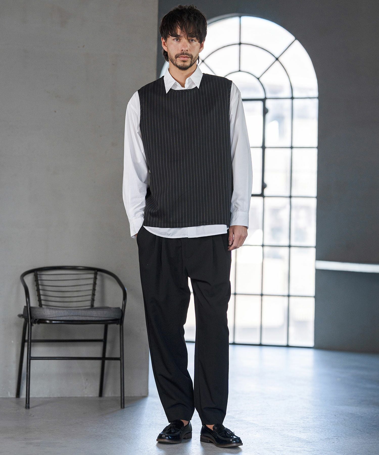30%OFF【CAMBIO(カンビオ)】脇ZIP付き布帛ピンストライプタンクトップ