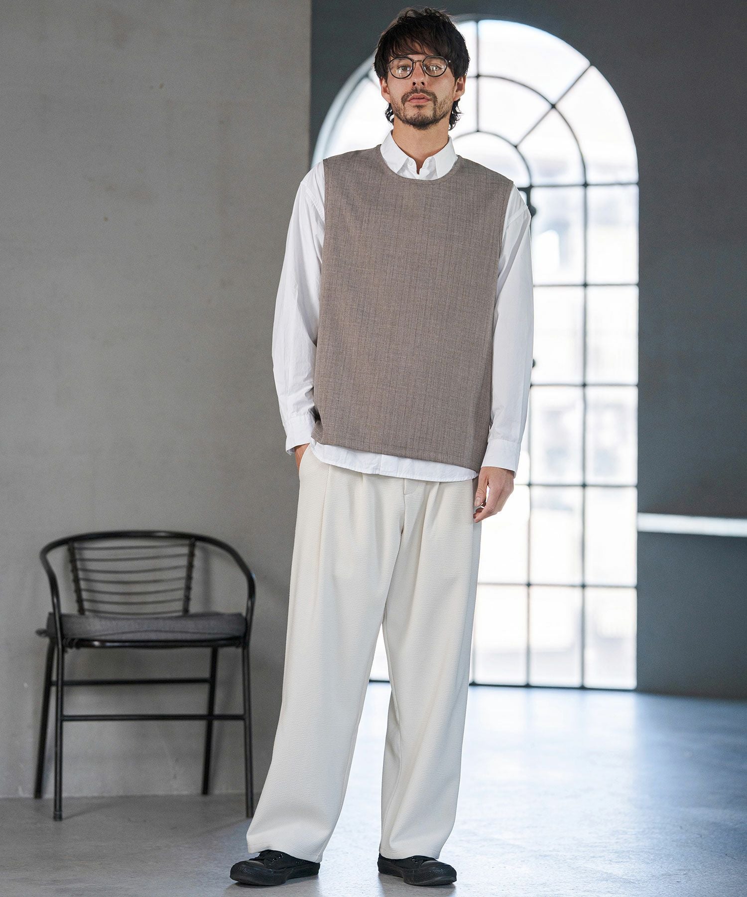 30%OFF【CAMBIO(カンビオ)】脇ZIP付き布帛ピンストライプタンクトップ