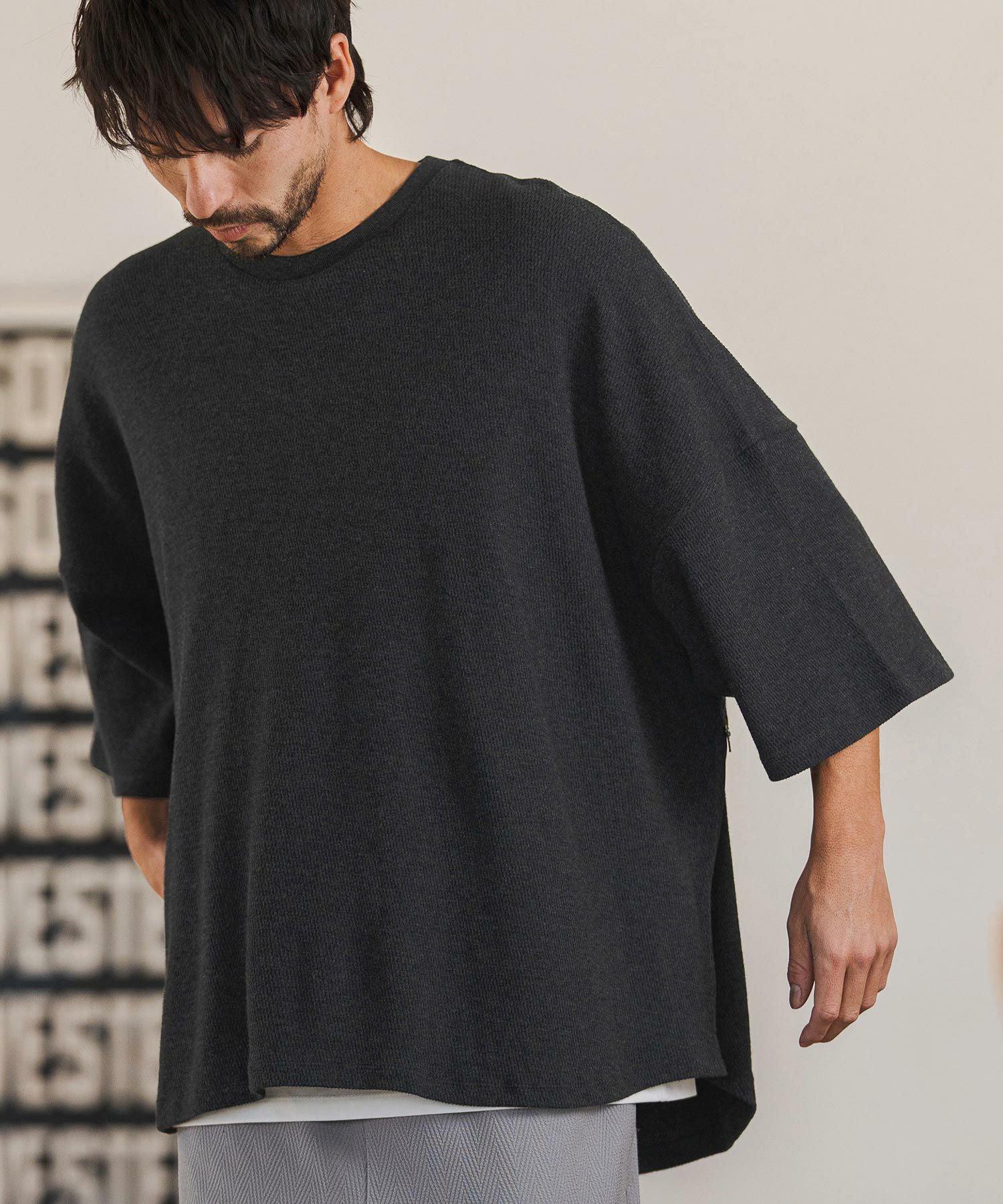 CAMBIO(カンビオ)】Honeycomb Waffle Over Size Tee オーバー