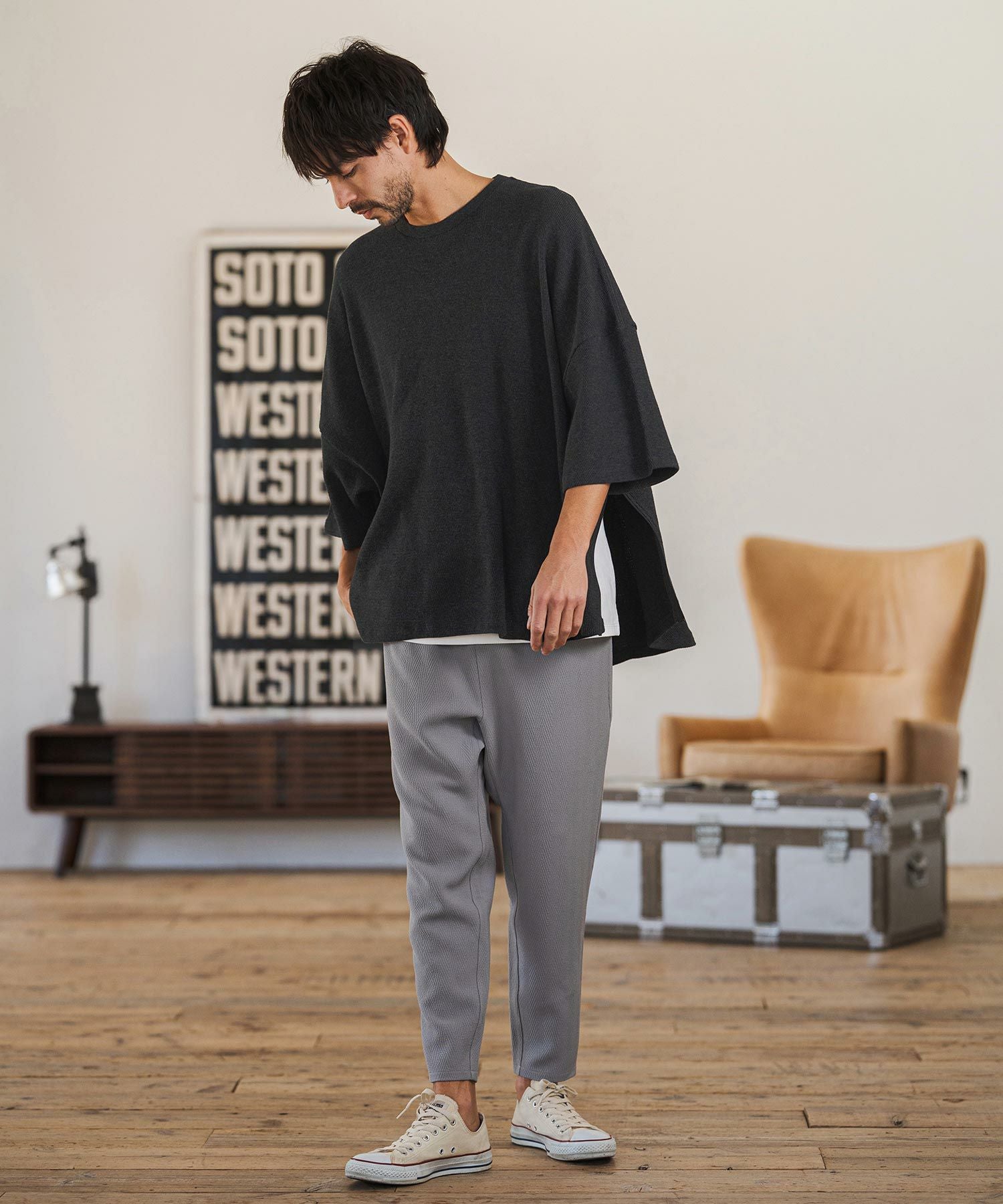 CAMBIO(カンビオ)】Honeycomb Waffle Over Size Tee オーバー