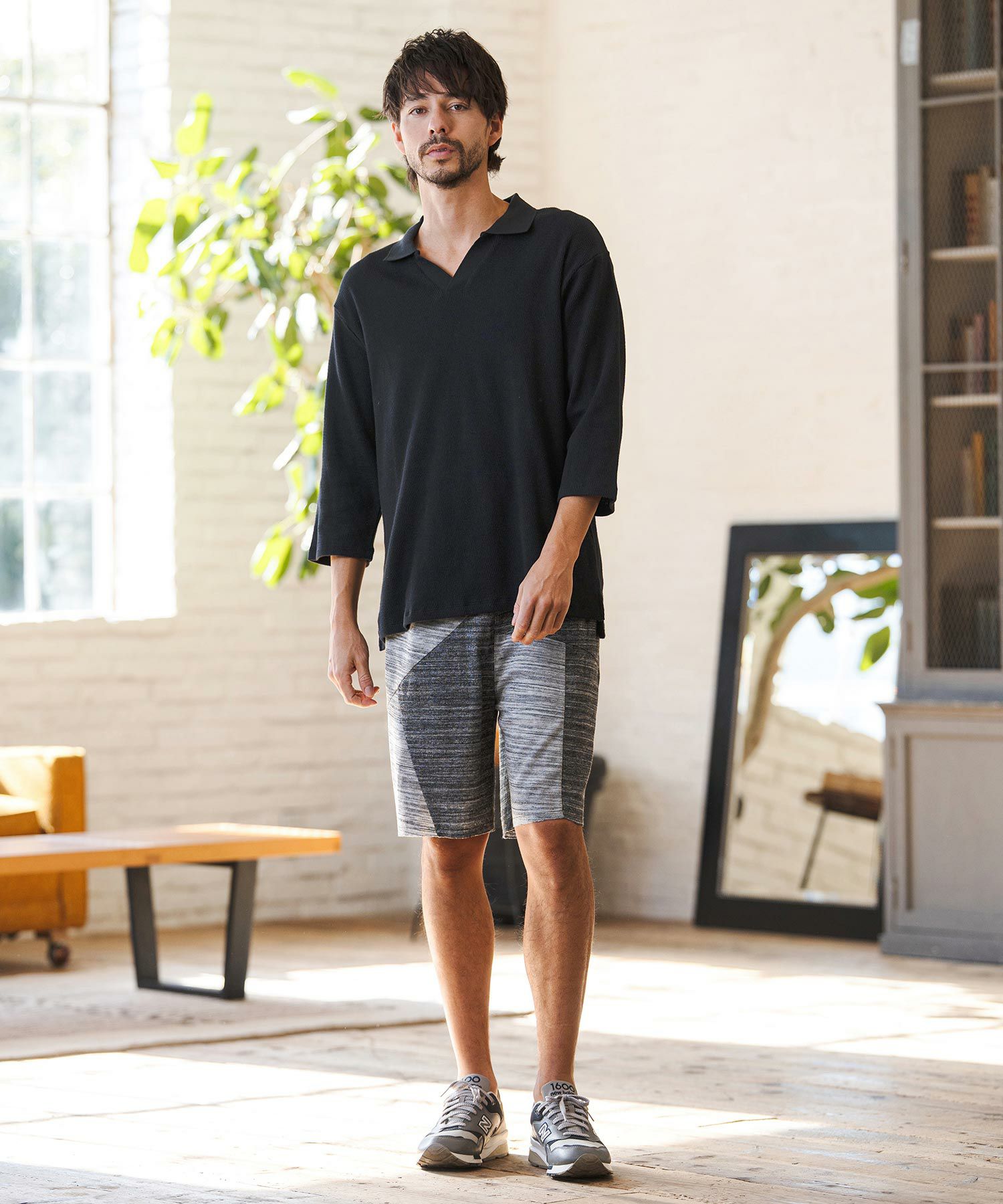 CAMBIO(カンビオ)】Honeycomb Waffle 3-4 Sleeve Skipper Polo Shirts