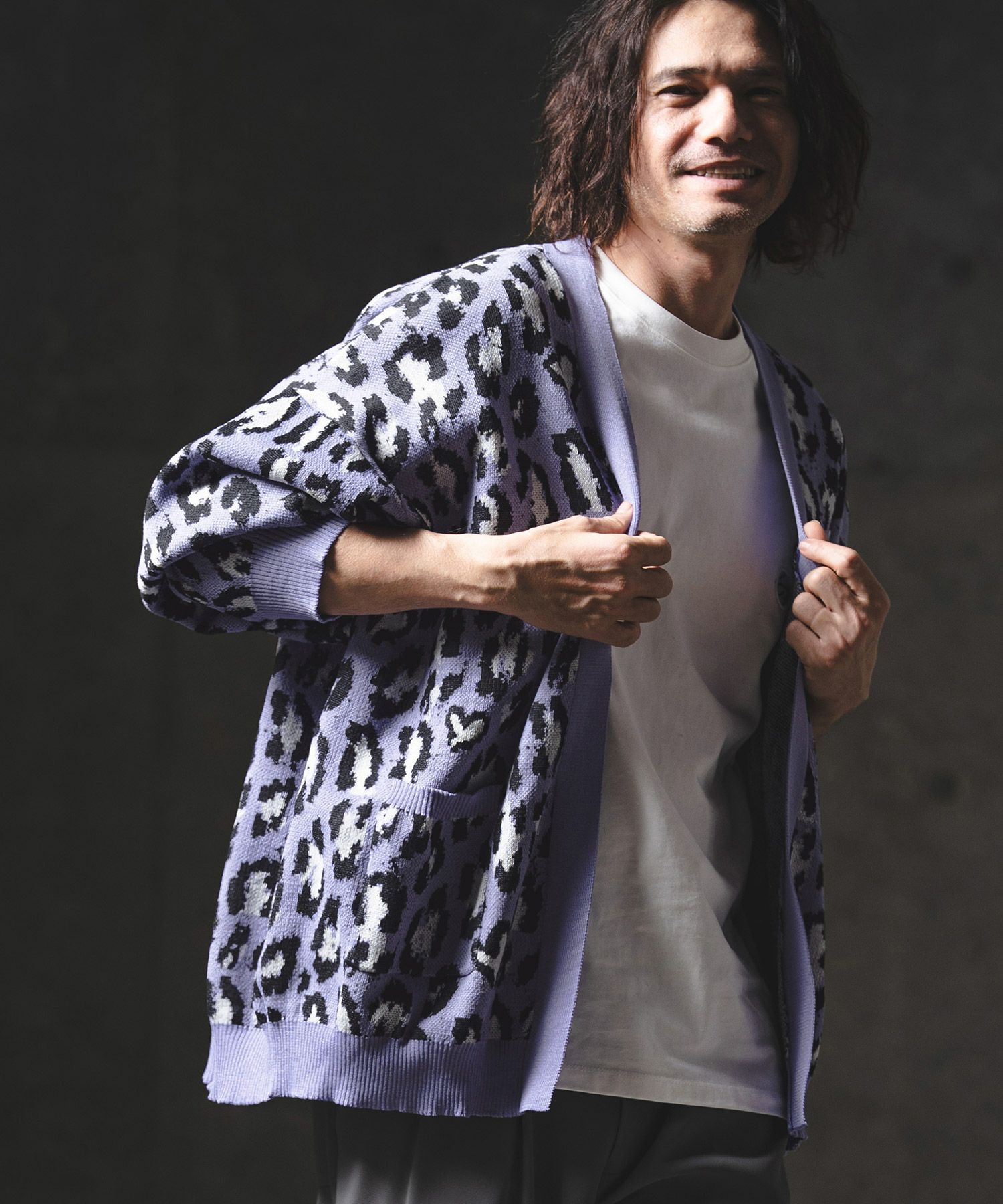 【ラリン】GIamLips ストライプ クロップド カーディガン GLIMCLAP(グリムクラップ)】Leopard Jacquard Knit Cardigan ニット